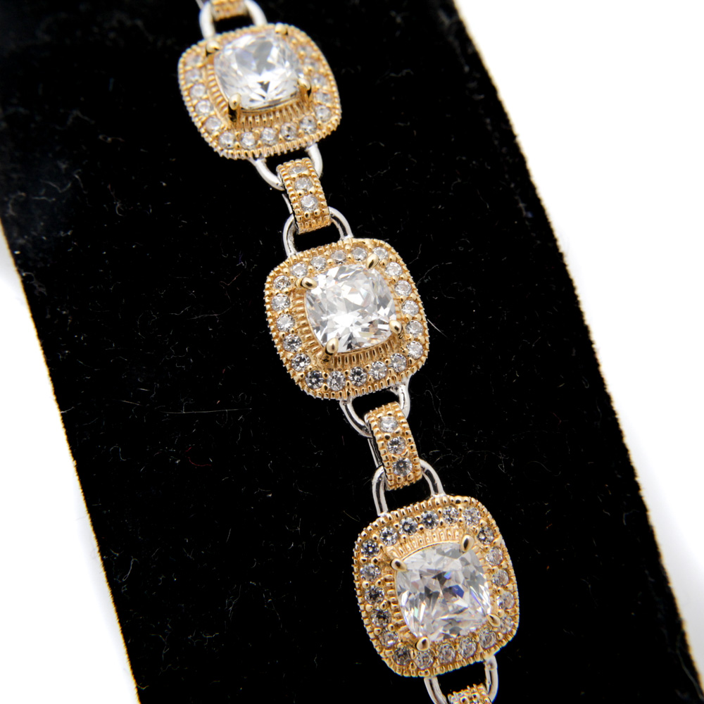 Gold Wash on Sterling Silver Bracelet with Cubic Zirconia