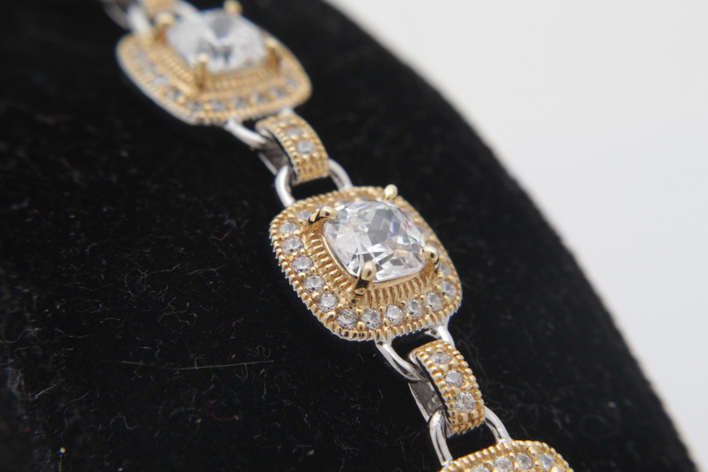Gold Wash on Sterling Silver Bracelet with Cubic Zirconia