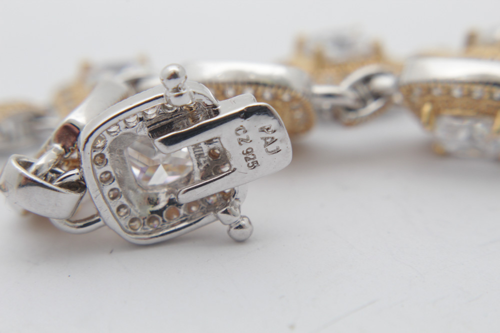 Gold Wash on Sterling Silver Bracelet with Cubic Zirconia