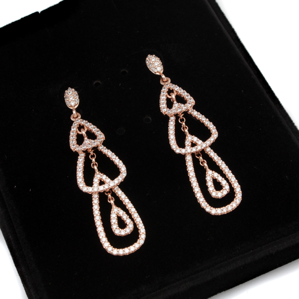 Rose Gold Tone Cubic Zirconia Chandelier Earrings