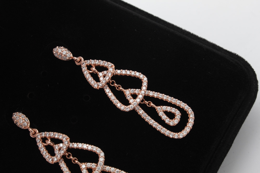 Rose Gold Tone Cubic Zirconia Chandelier Earrings