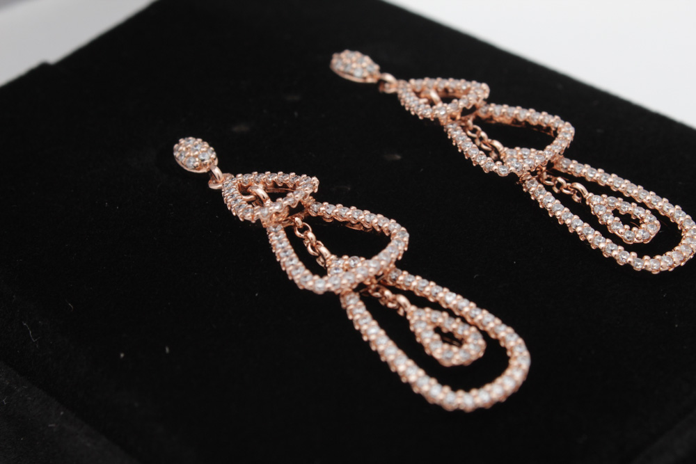 Rose Gold Tone Cubic Zirconia Chandelier Earrings