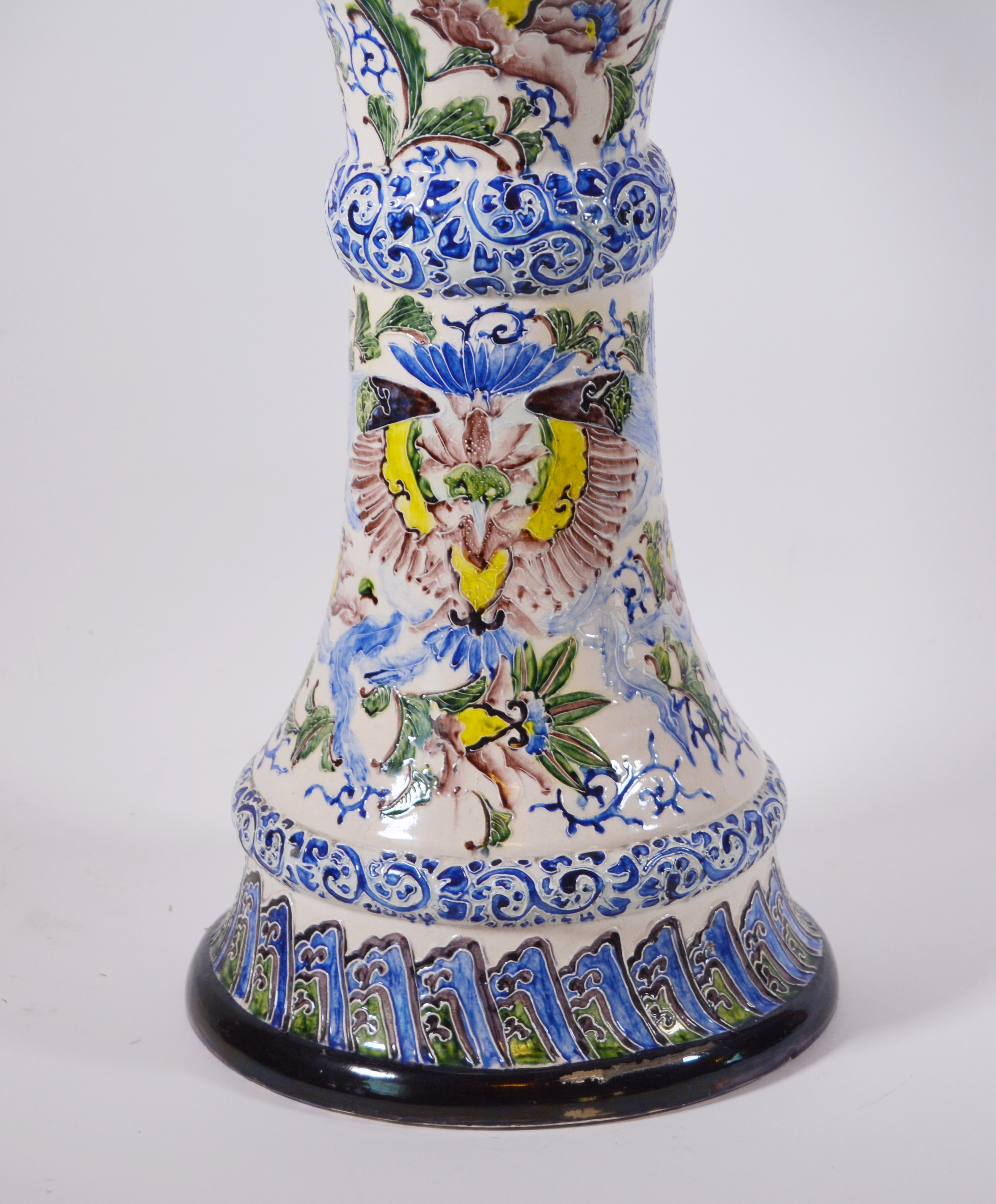 Japanese Satsuma Style Porcelain Jardinière and Pedestal