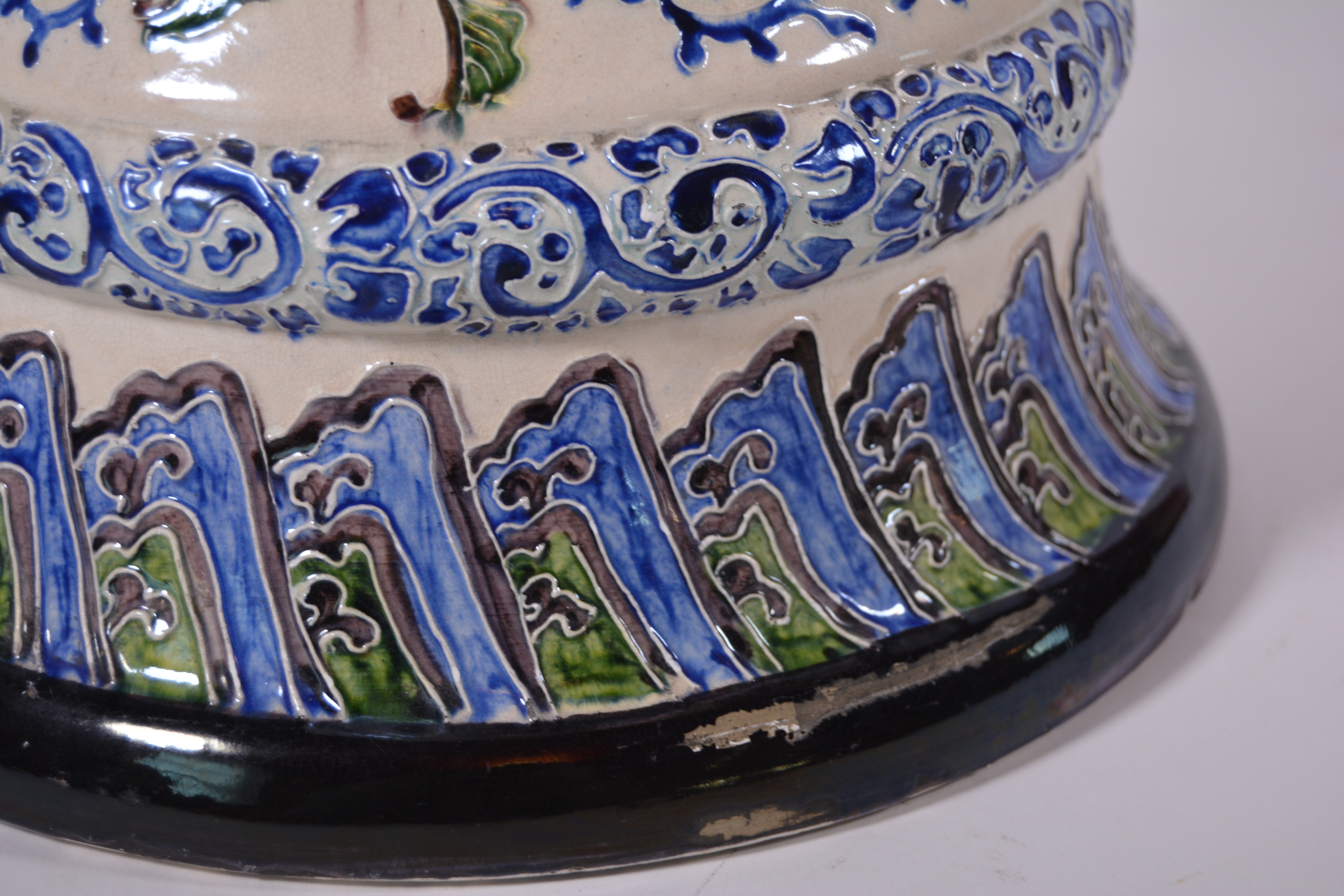 Japanese Satsuma Style Porcelain Jardinière and Pedestal