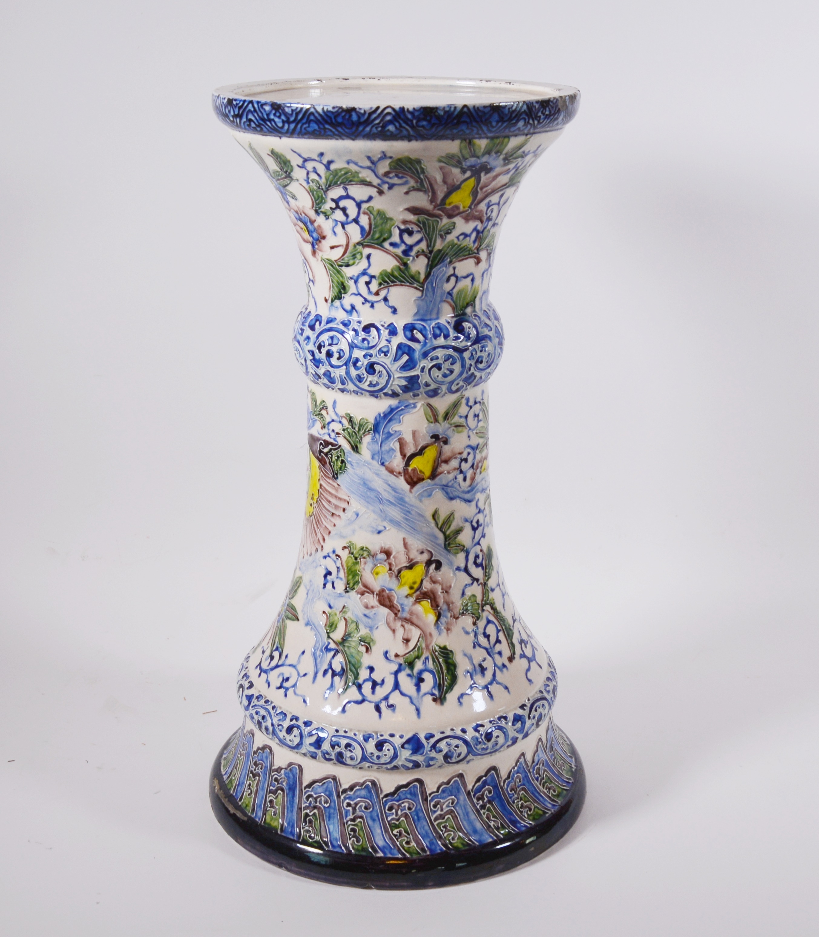 Japanese Satsuma Style Porcelain Jardinière and Pedestal