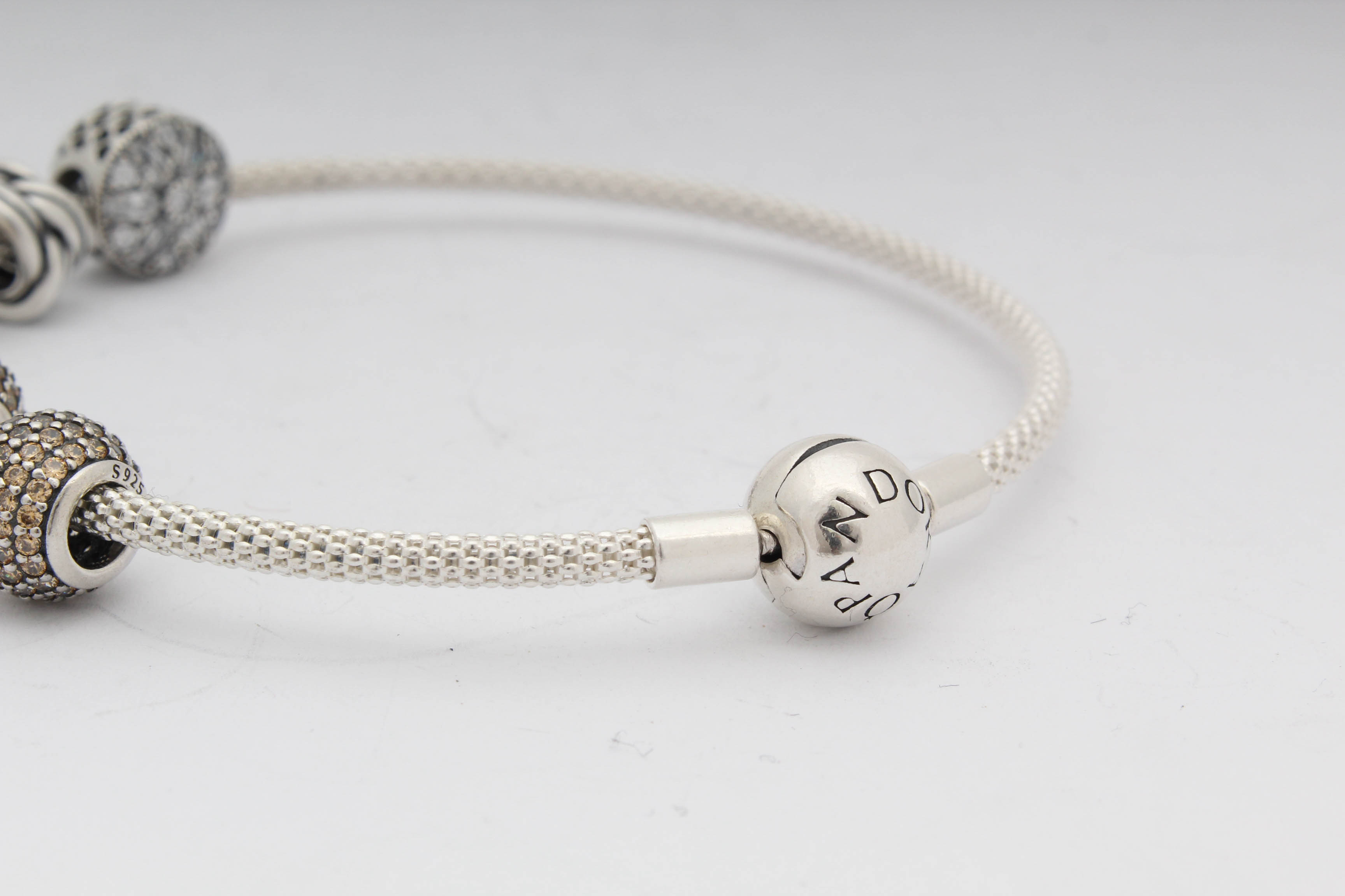 Pandora Sterling Silver Slide Charm Mesh Bracelet with Cubic Zirconia