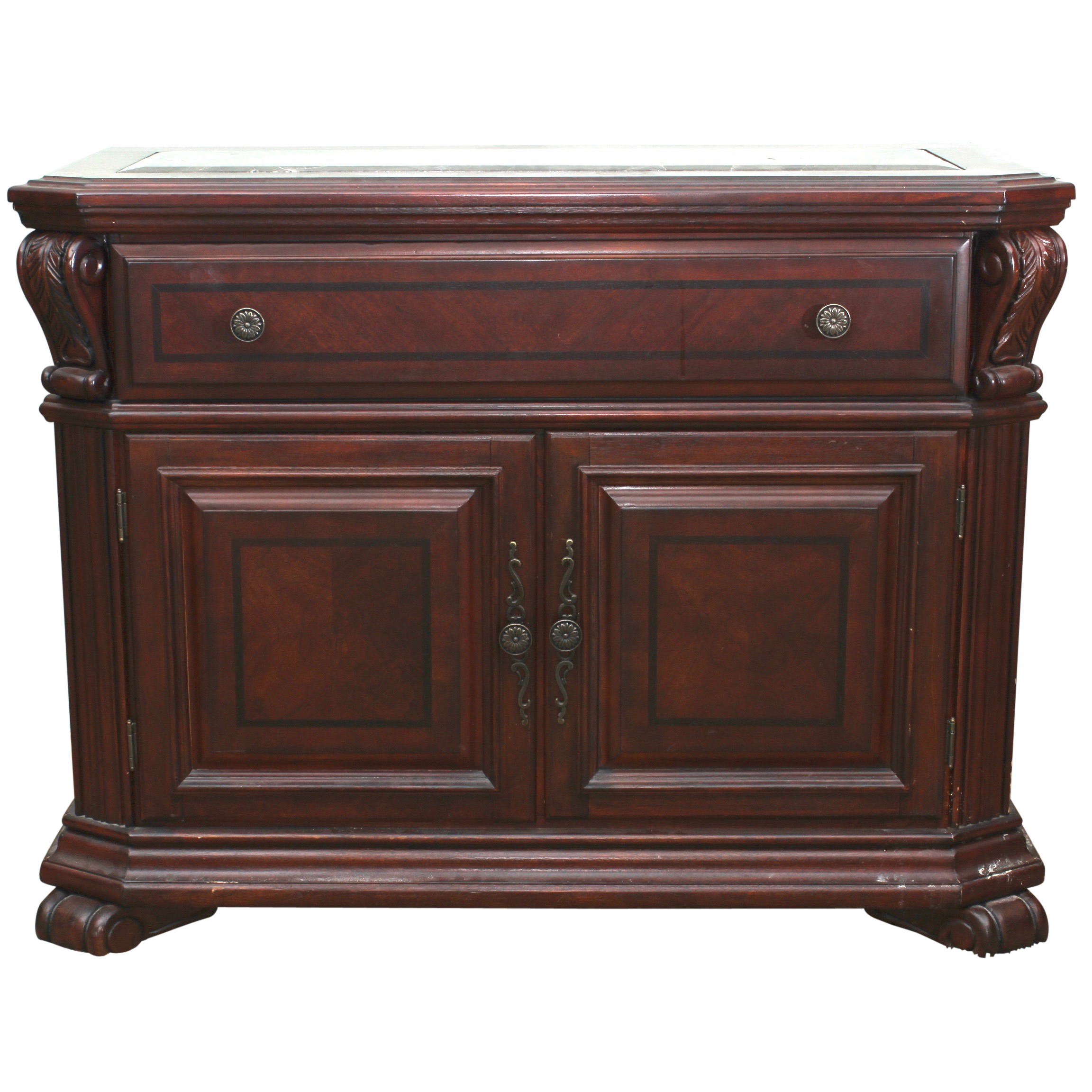Neoclassical Style Mahogany Veneer and Stone Credenza by Broyhill, 21st Century