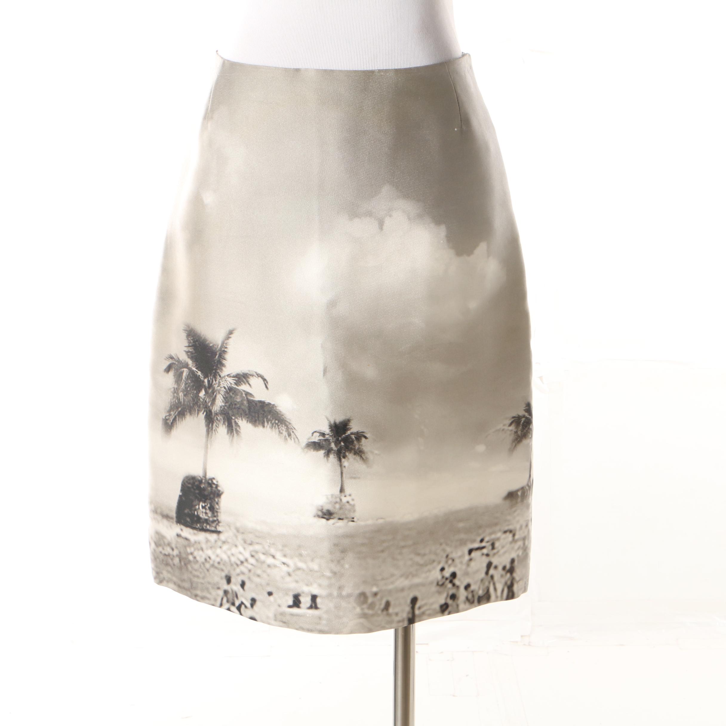 Prada Spring 2010 Ready to Wear Collection Silk Blend Transcription Print Skirt