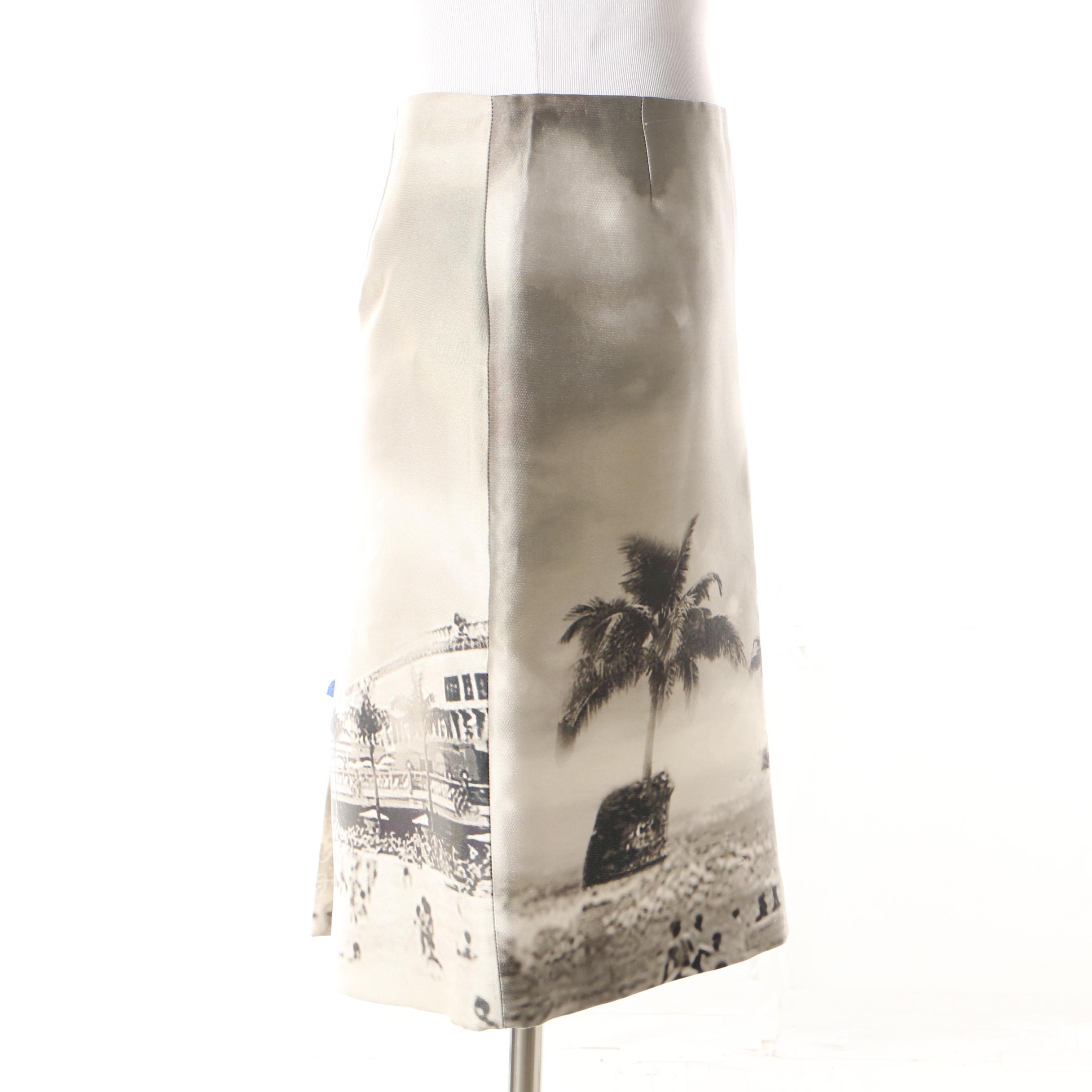 Prada Spring 2010 Ready to Wear Collection Silk Blend Transcription Print Skirt