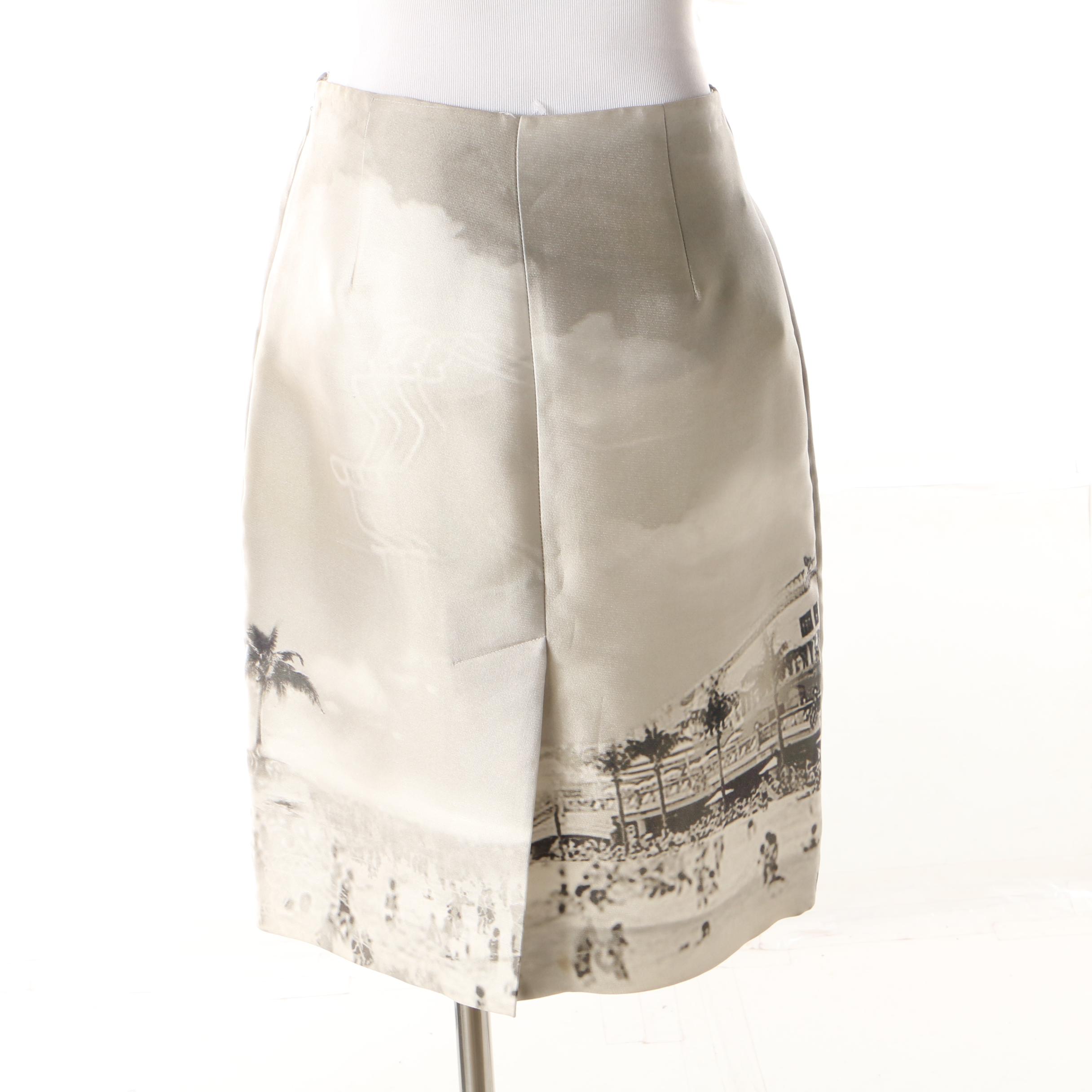 Prada Spring 2010 Ready to Wear Collection Silk Blend Transcription Print Skirt