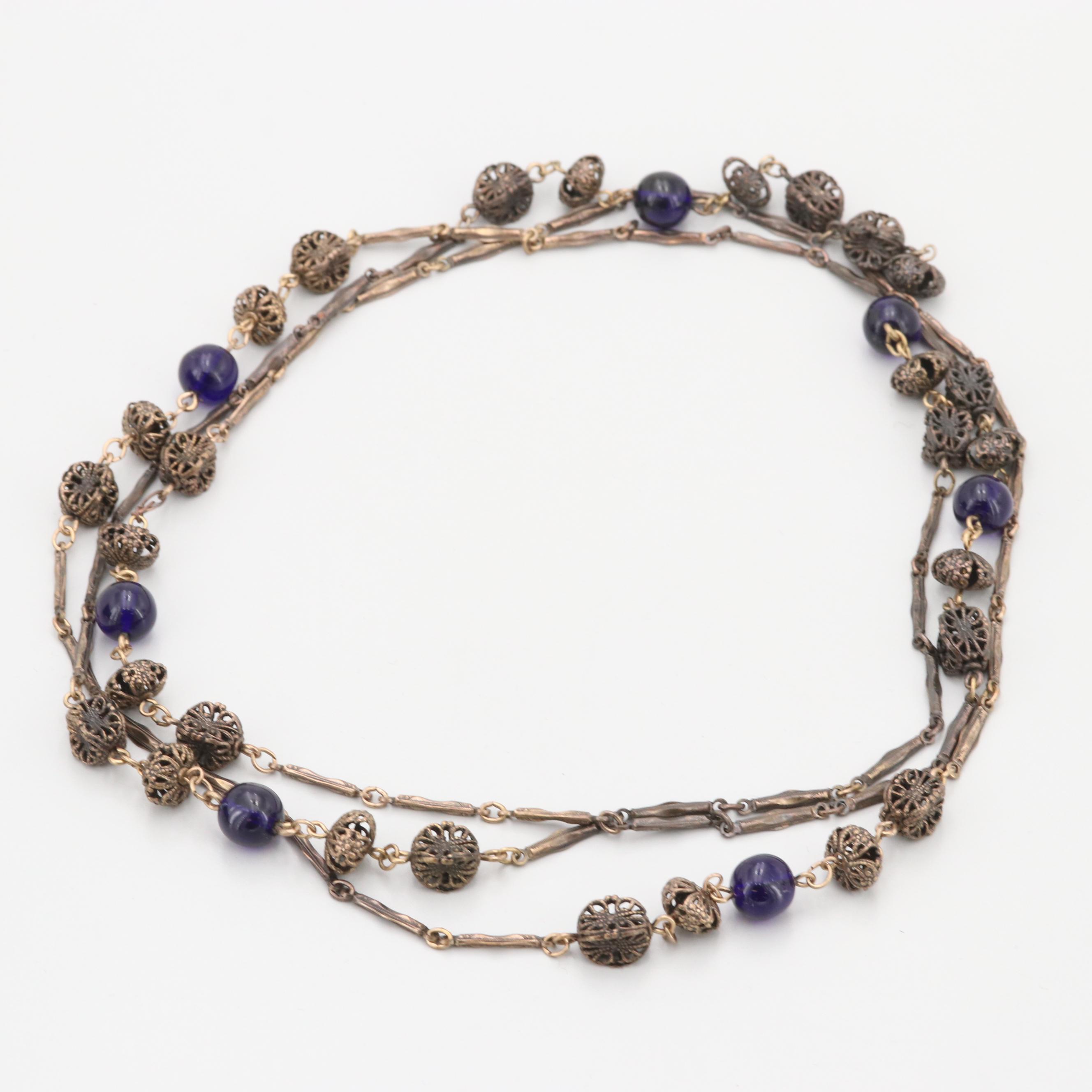 Vintage Gold Tone Mother of Pearl, Enamel and Glass Jewelry