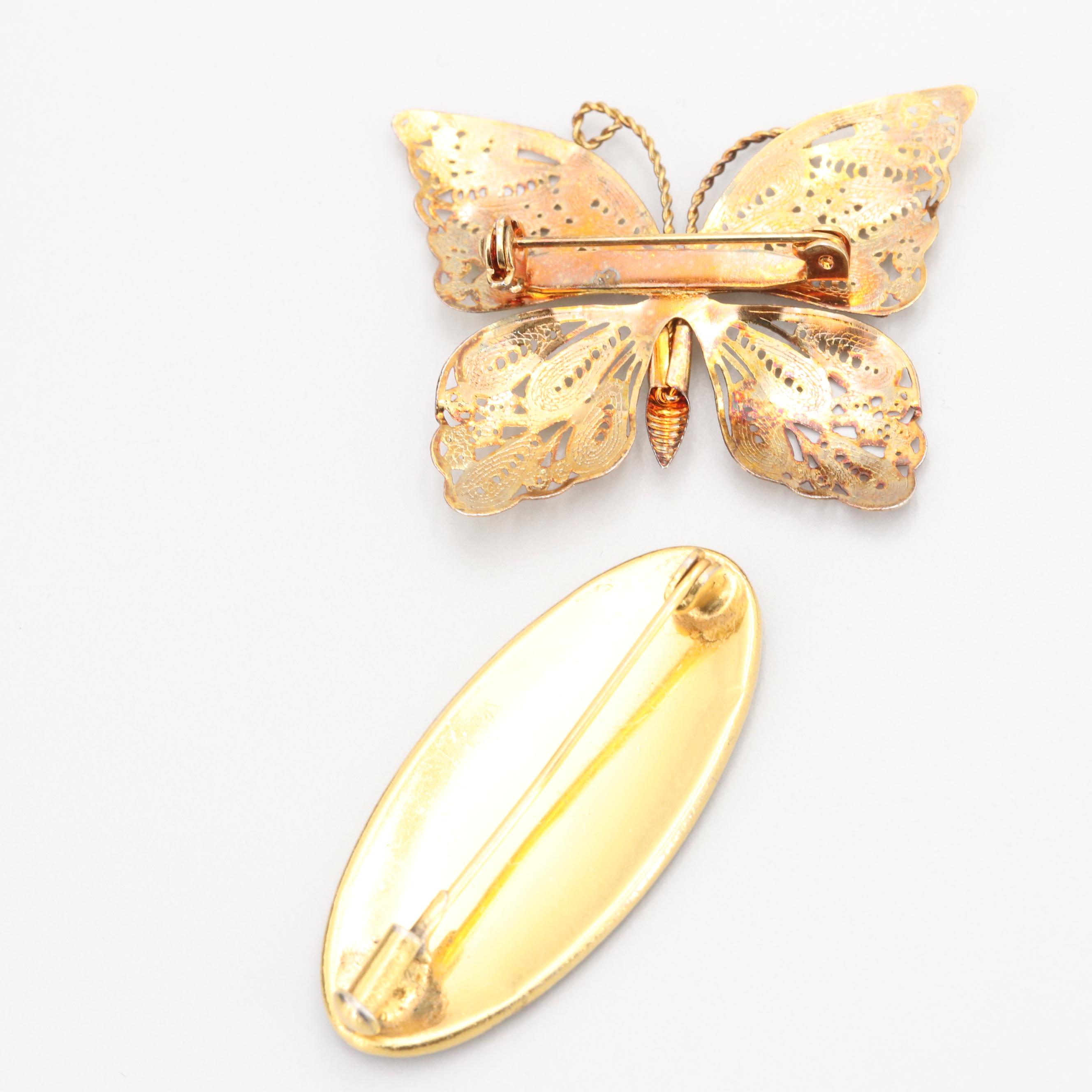 Vintage Gold Tone Mother of Pearl, Enamel and Glass Jewelry