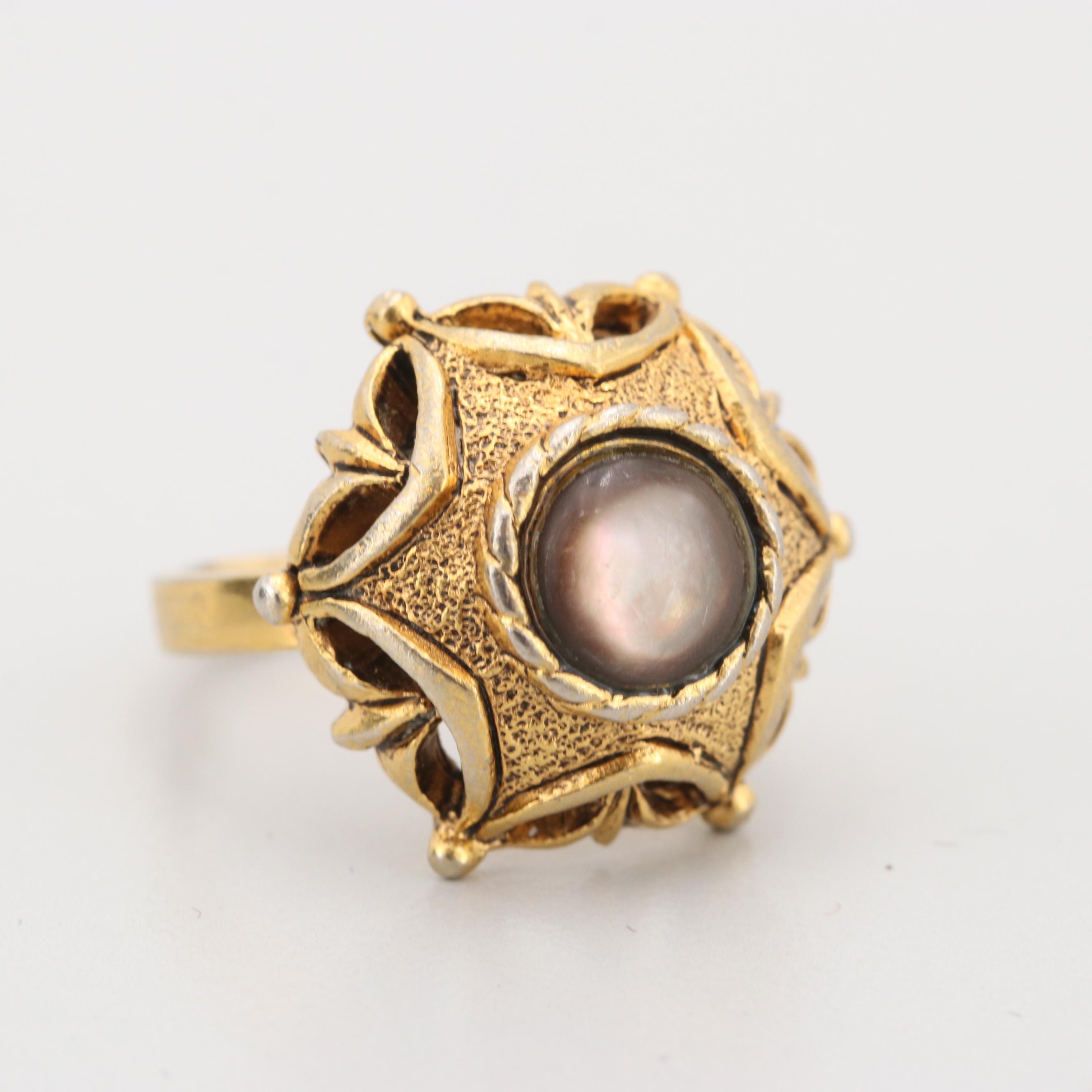 Vintage Gold Tone Mother of Pearl, Enamel and Glass Jewelry