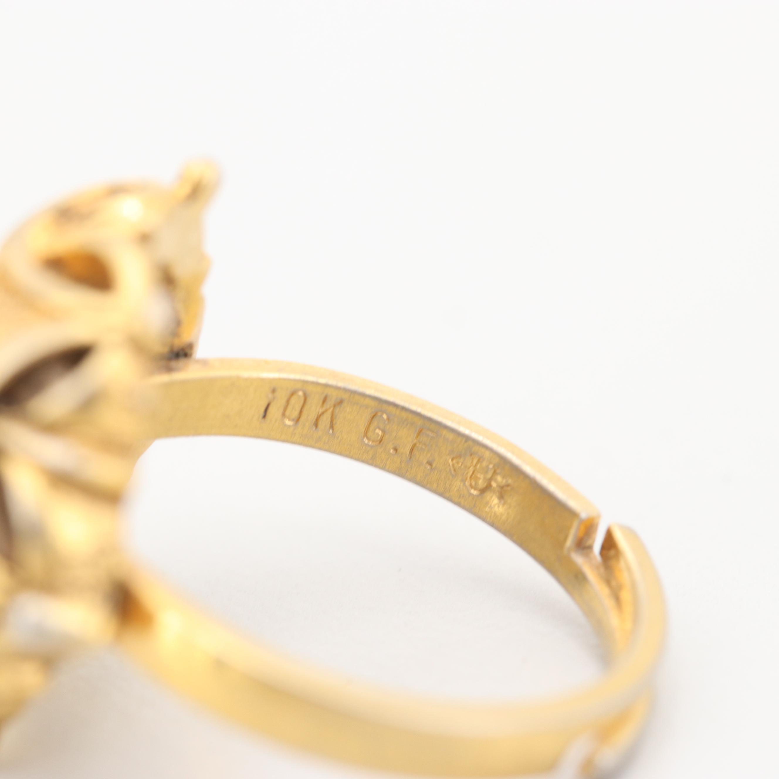 Vintage Gold Tone Mother of Pearl, Enamel and Glass Jewelry