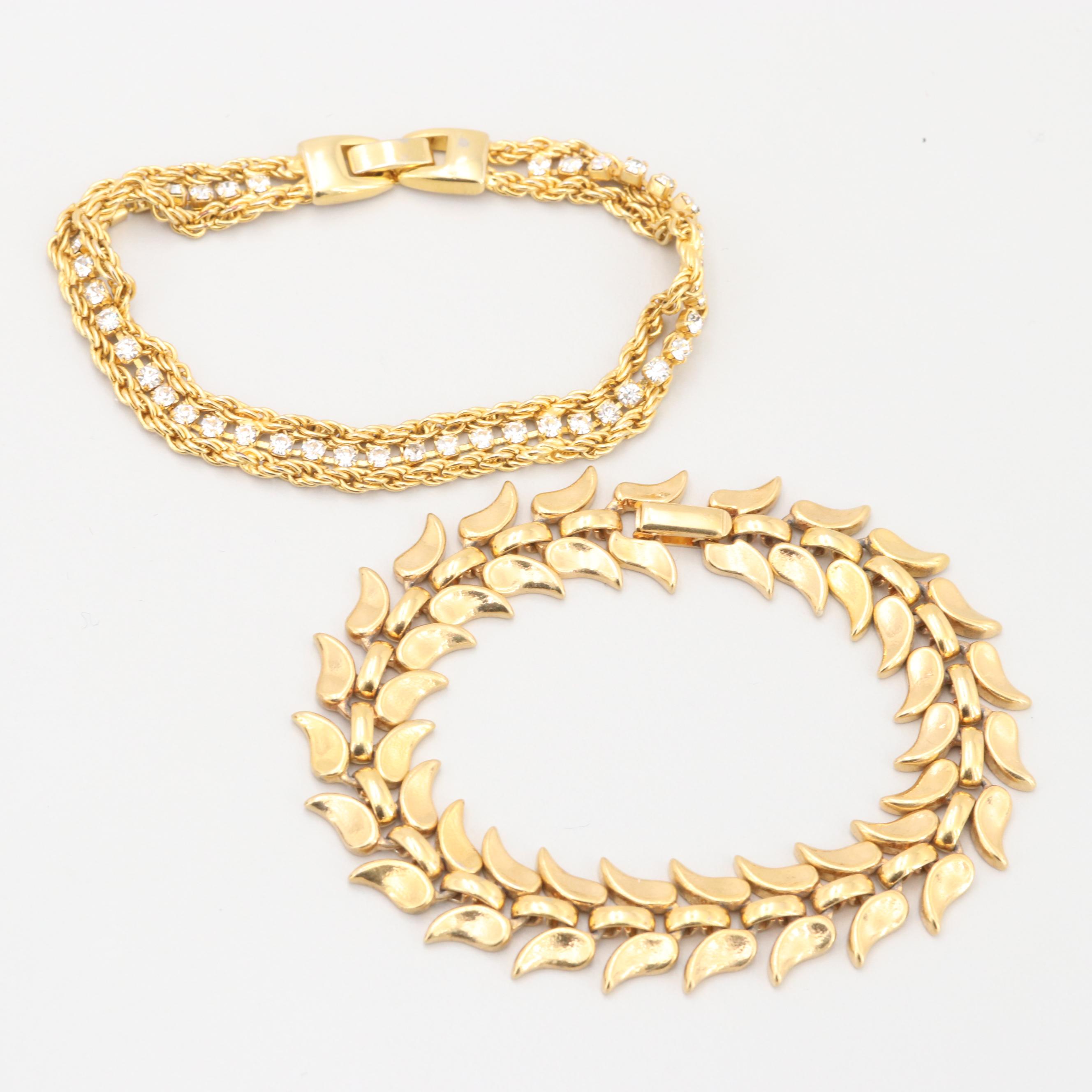 Assortment of Gold Tone Foilback Jewelry Including Scarf Clips