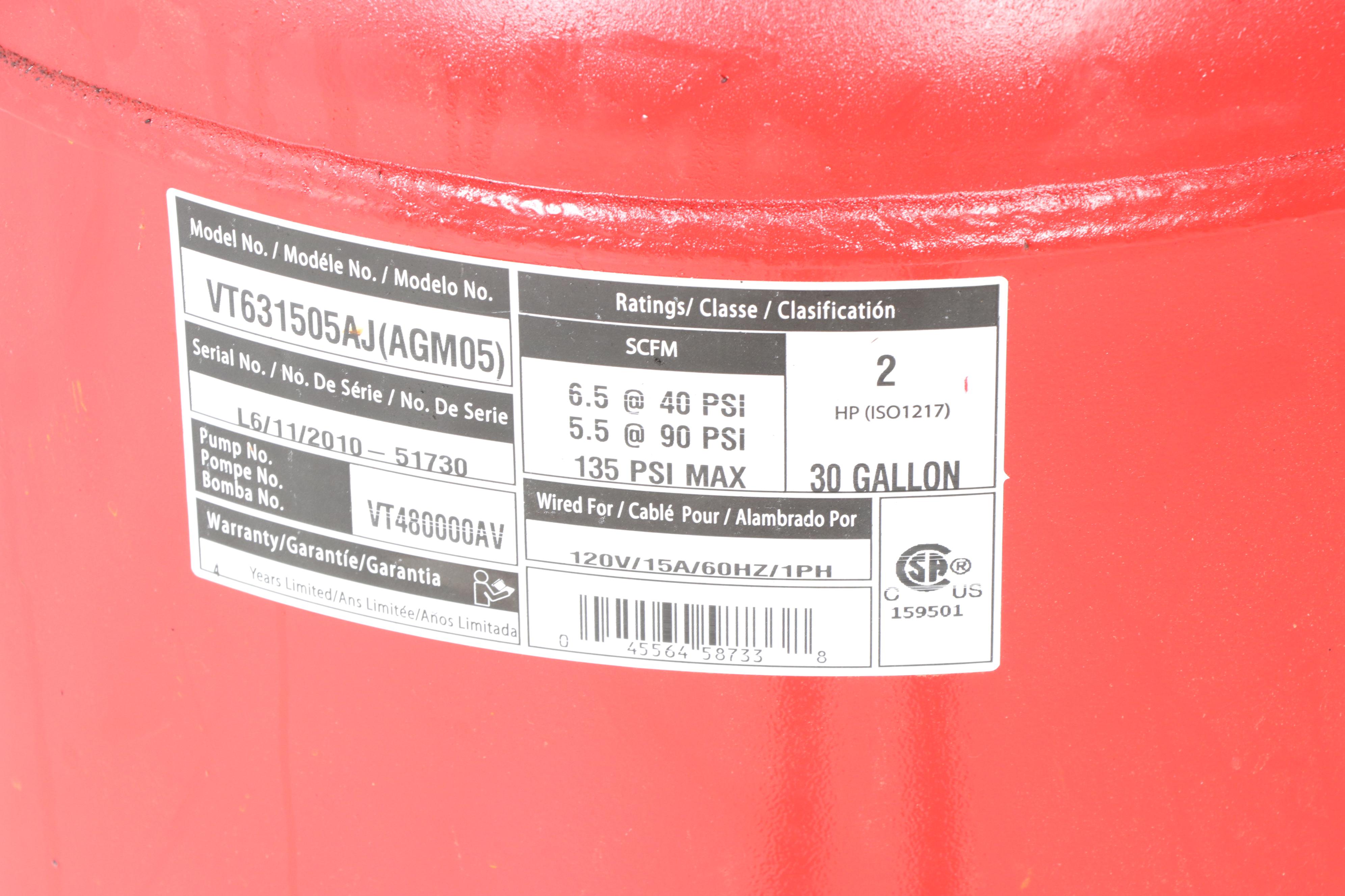 Husky Pro 30 Gallon Rolling Air Compressor