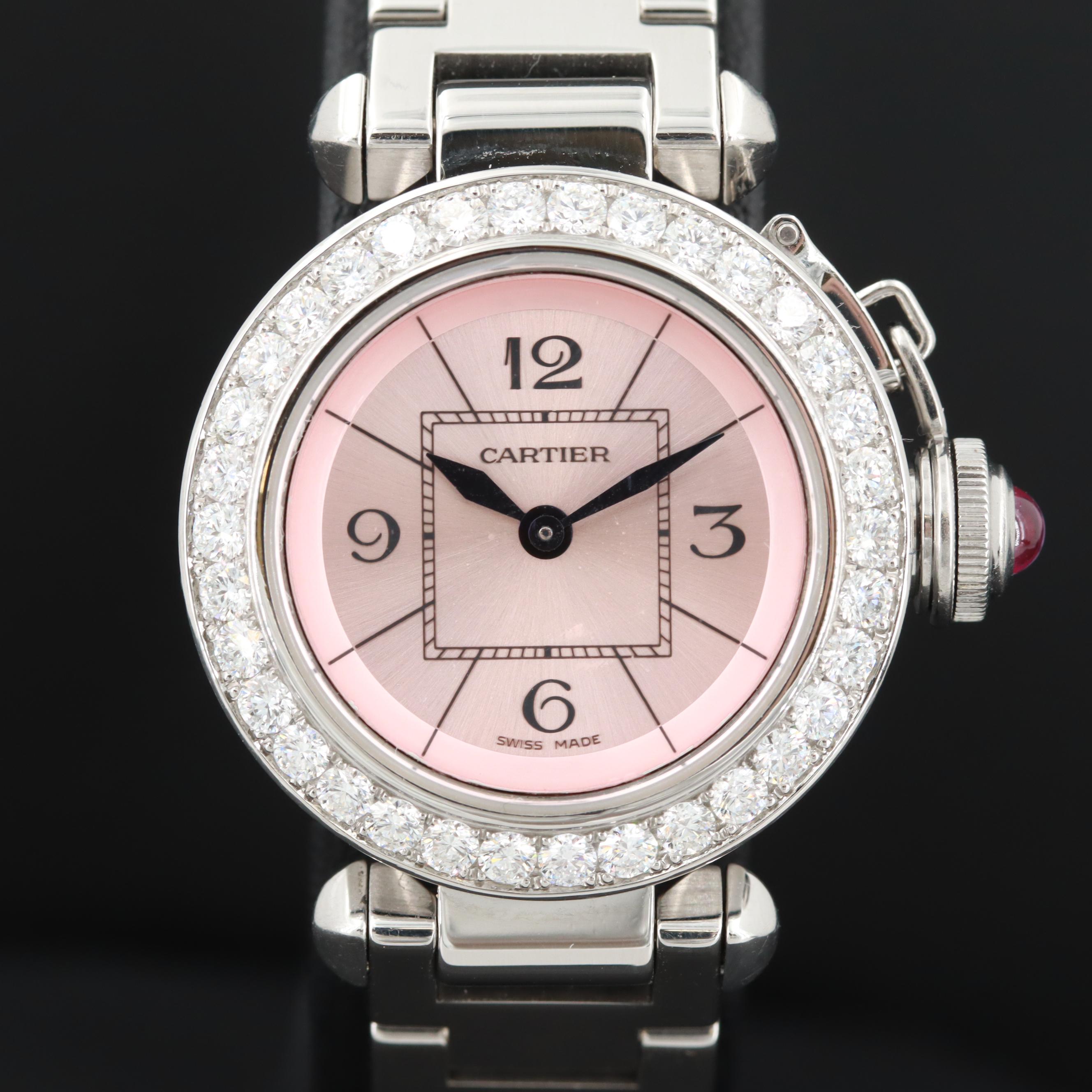 Pasha de Cartier Watch With Diamond Bezel and Synthetic Sapphire Crown