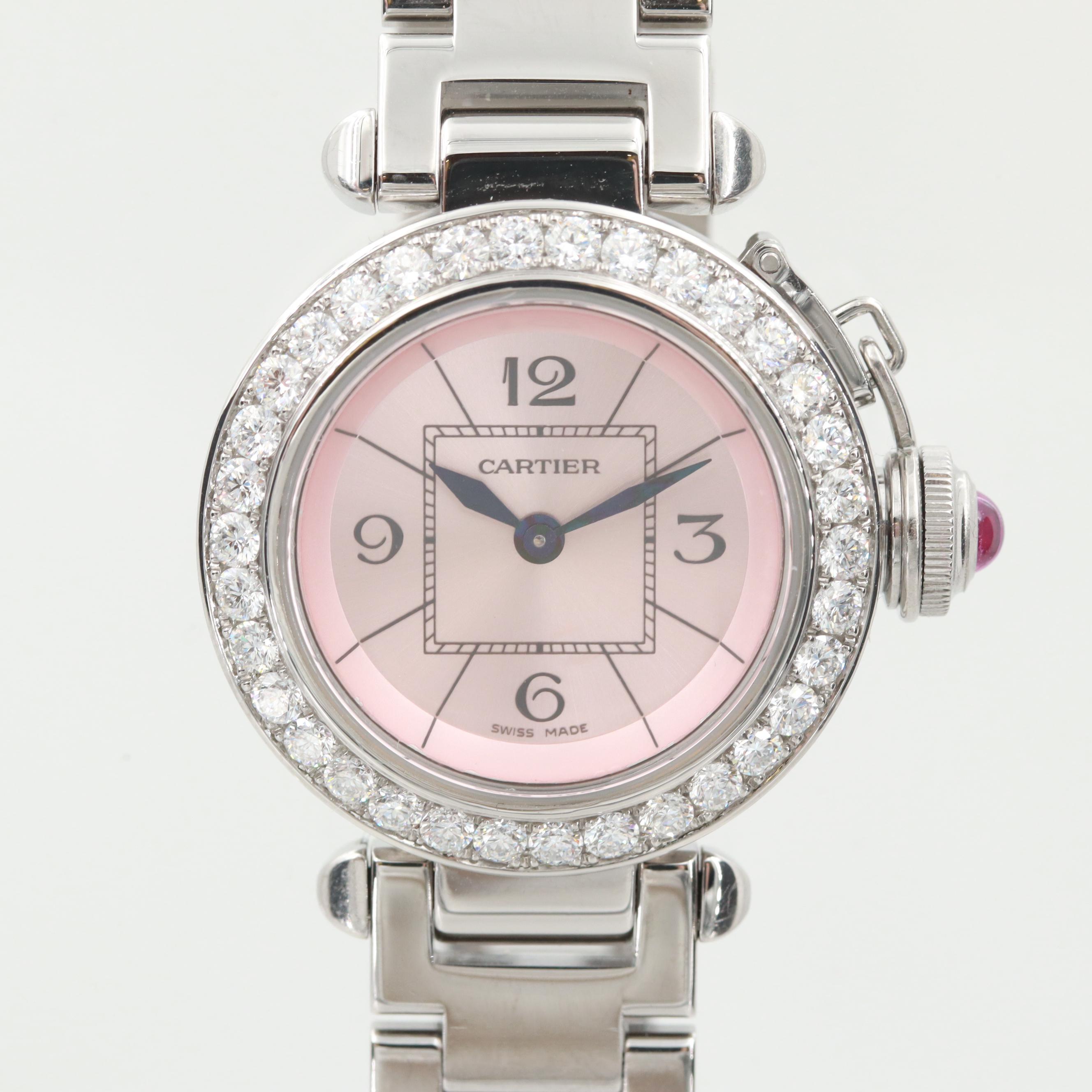 Pasha de Cartier Watch With Diamond Bezel and Synthetic Sapphire Crown