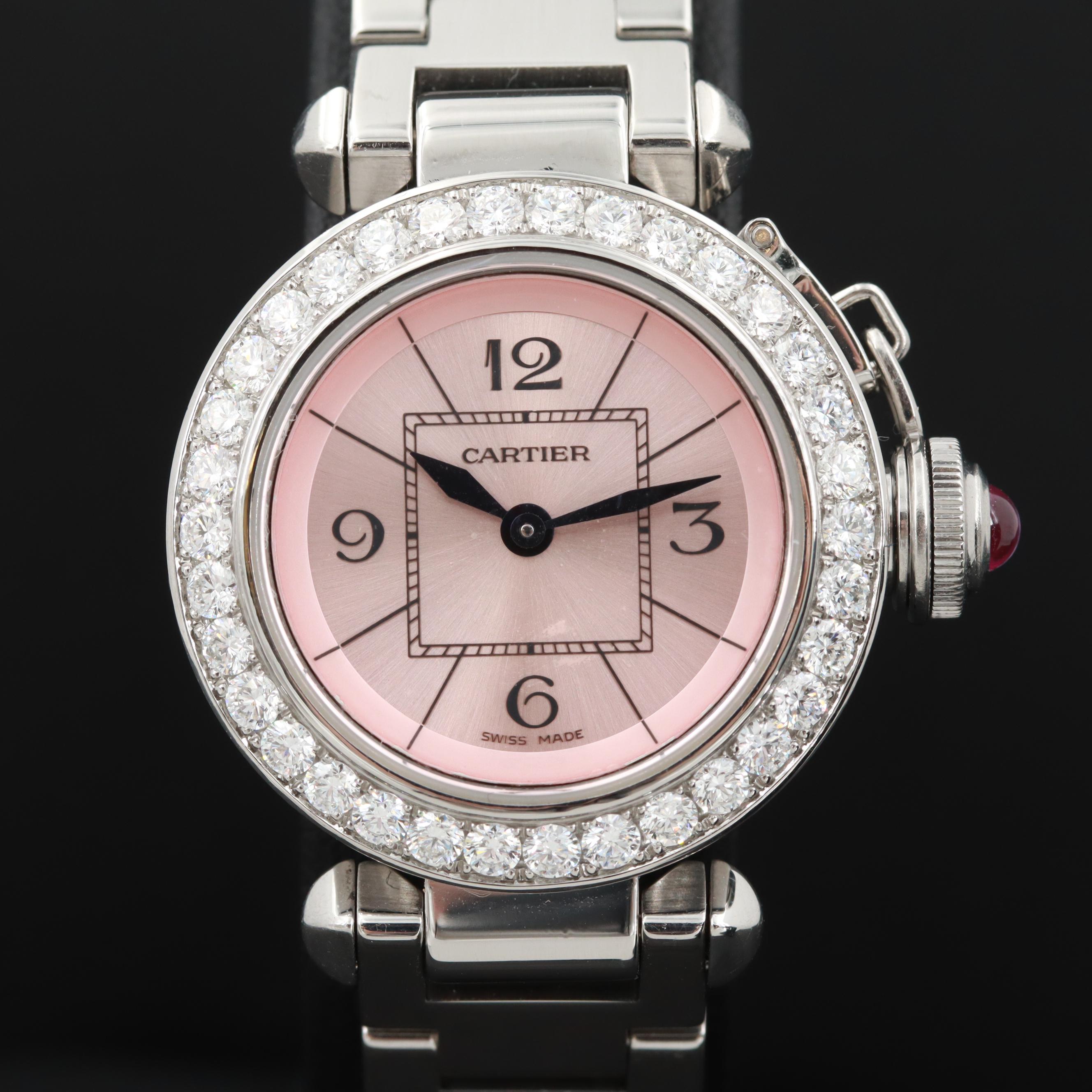 Pasha de Cartier Watch With Diamond Bezel and Synthetic Sapphire Crown