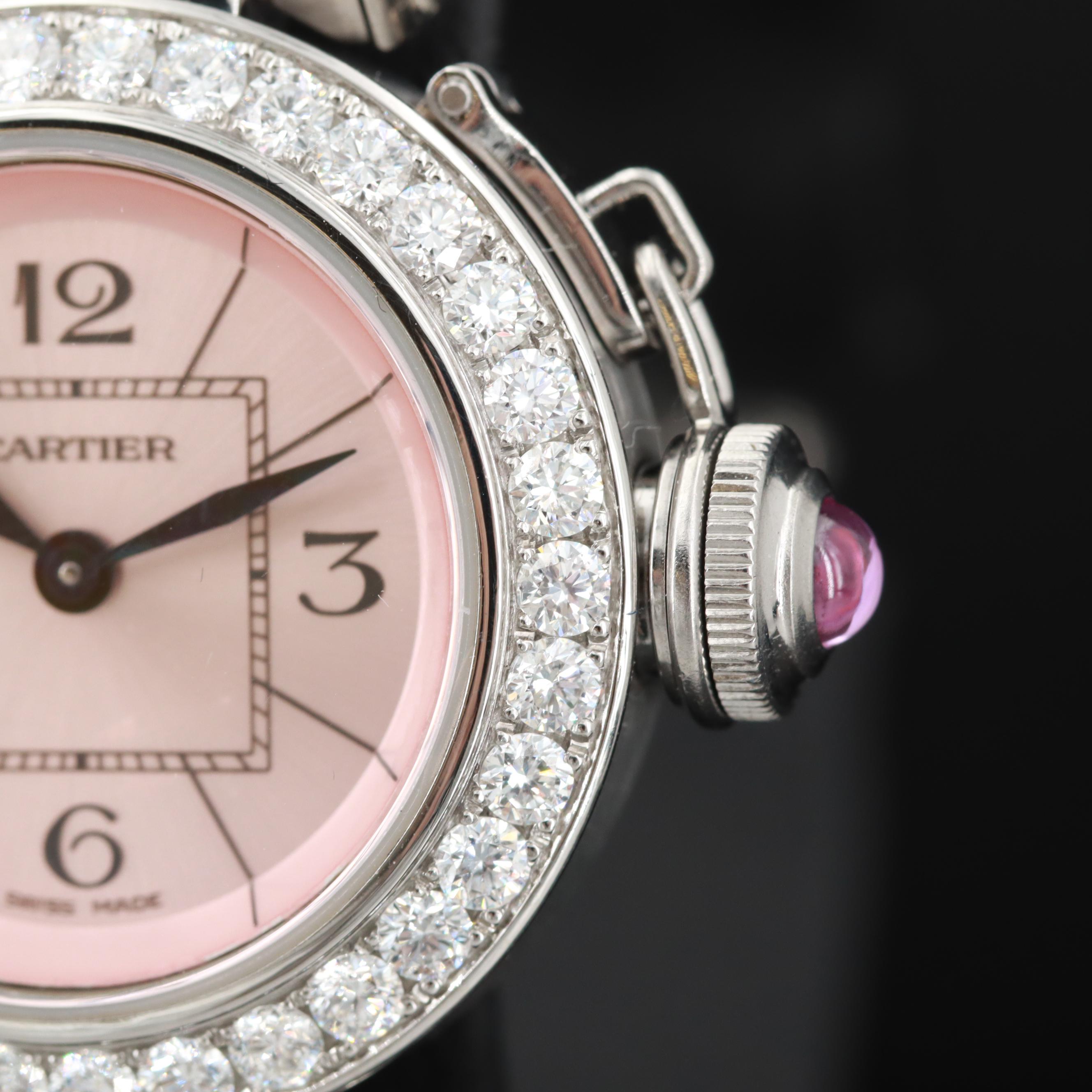 Pasha de Cartier Watch With Diamond Bezel and Synthetic Sapphire Crown