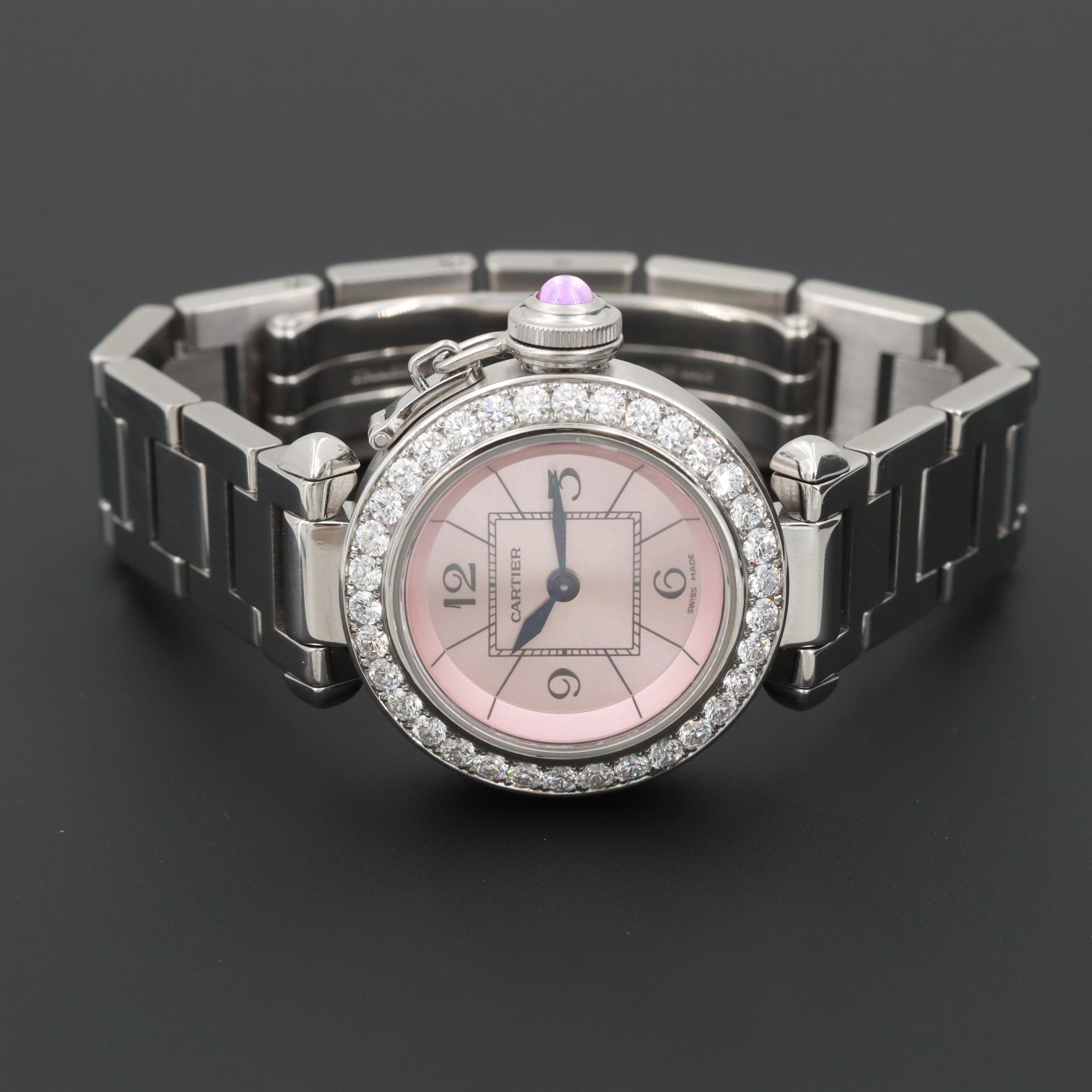 Pasha de Cartier Watch With Diamond Bezel and Synthetic Sapphire Crown