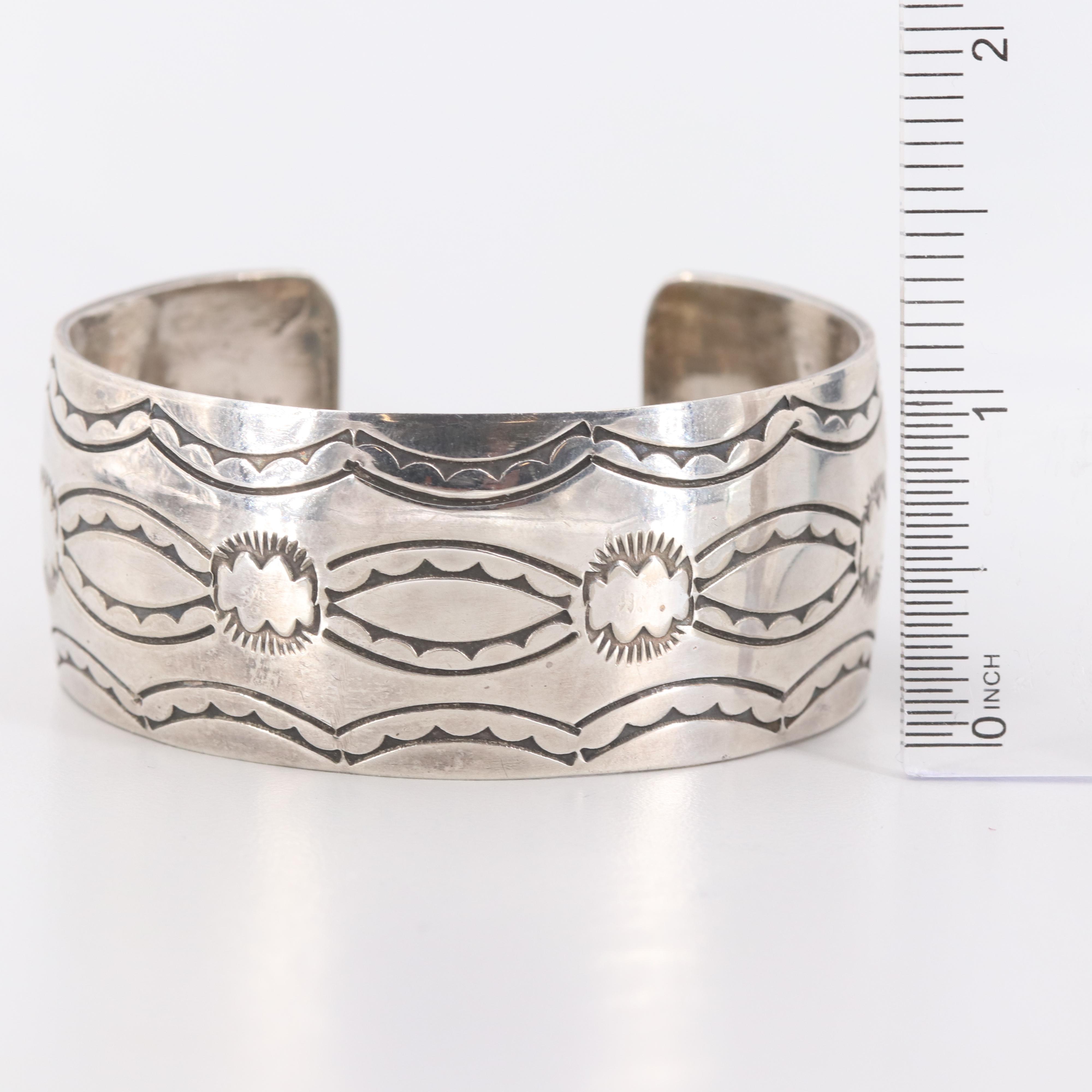Southwestern Style Sterling Silver Wide Stampwork Cuff Bracelet