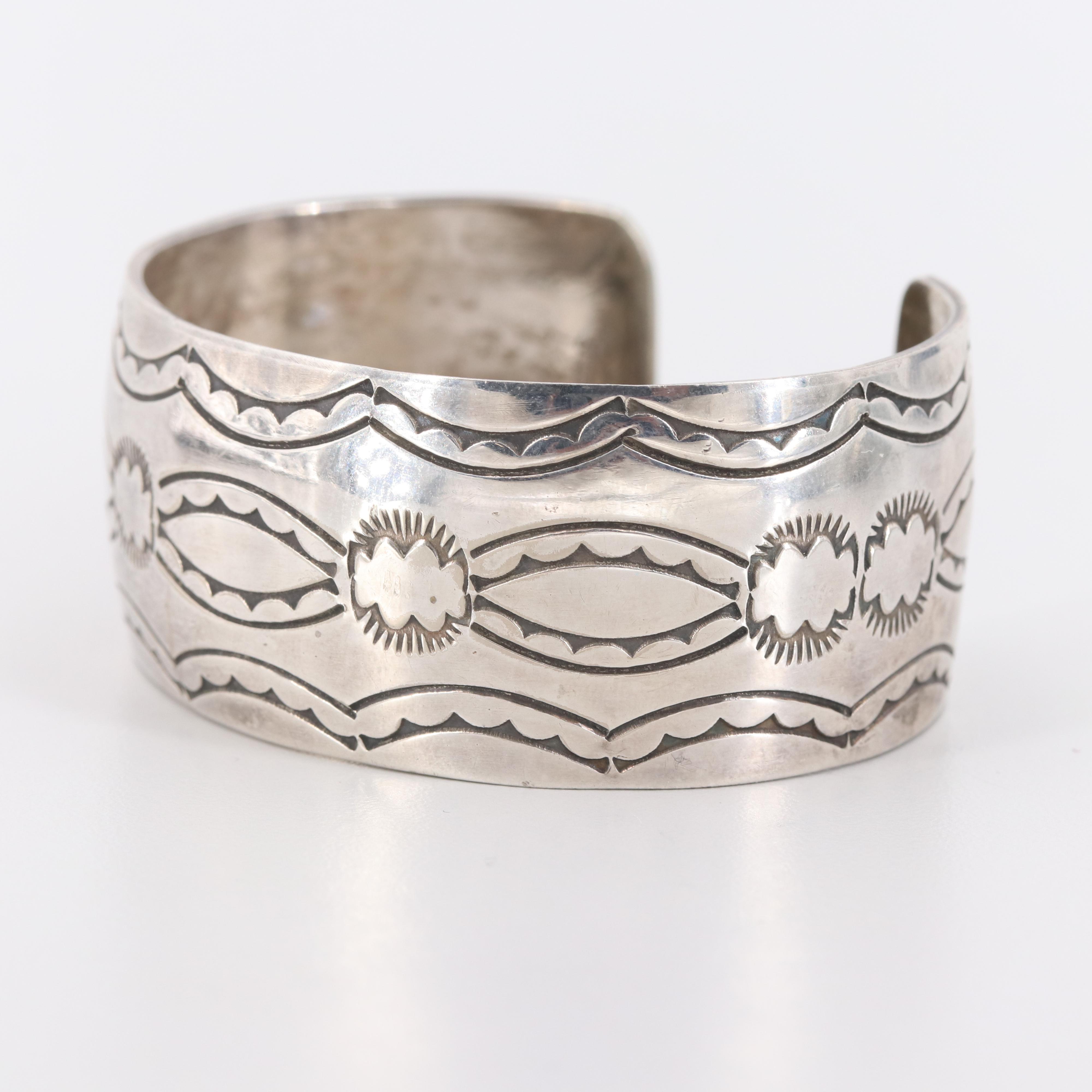 Southwestern Style Sterling Silver Wide Stampwork Cuff Bracelet