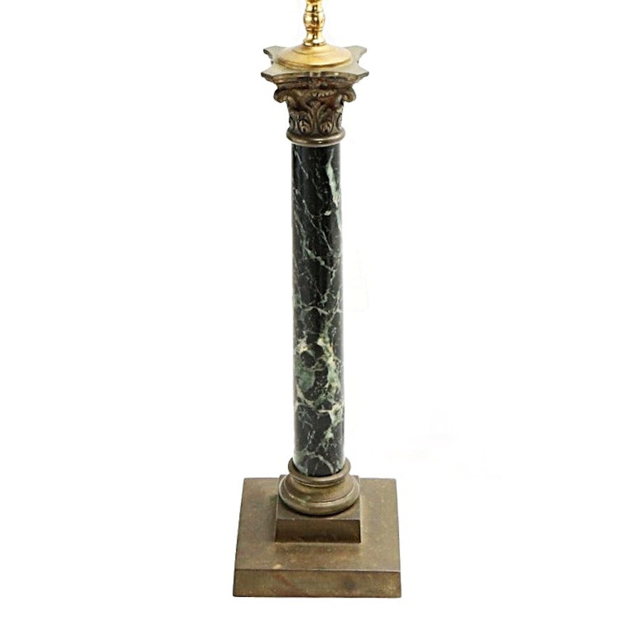 Empire Style Brass and Marble Columnar Table Lamp