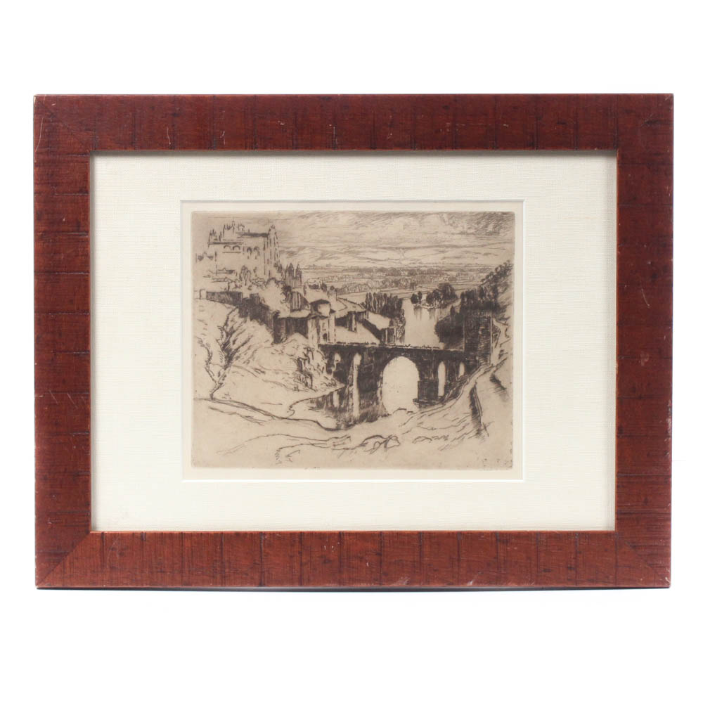 Joseph Pennell Etching "St. Martin Bridge, Toledo"