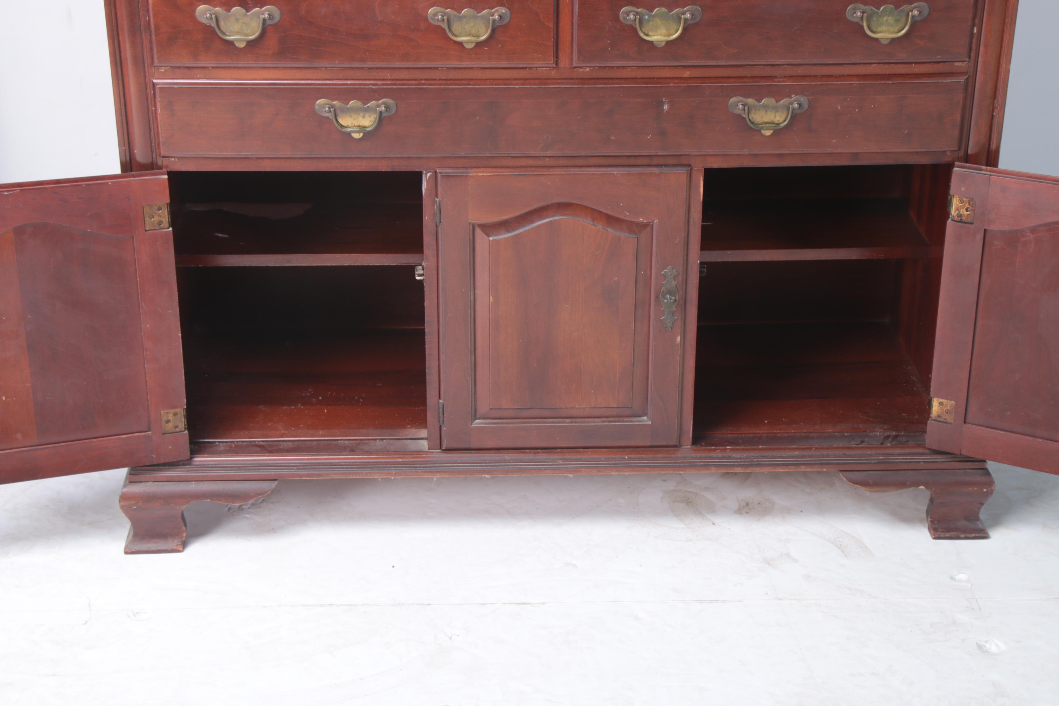 Chippendale Style Cherrywood Stepback Cupboard, 20th Century