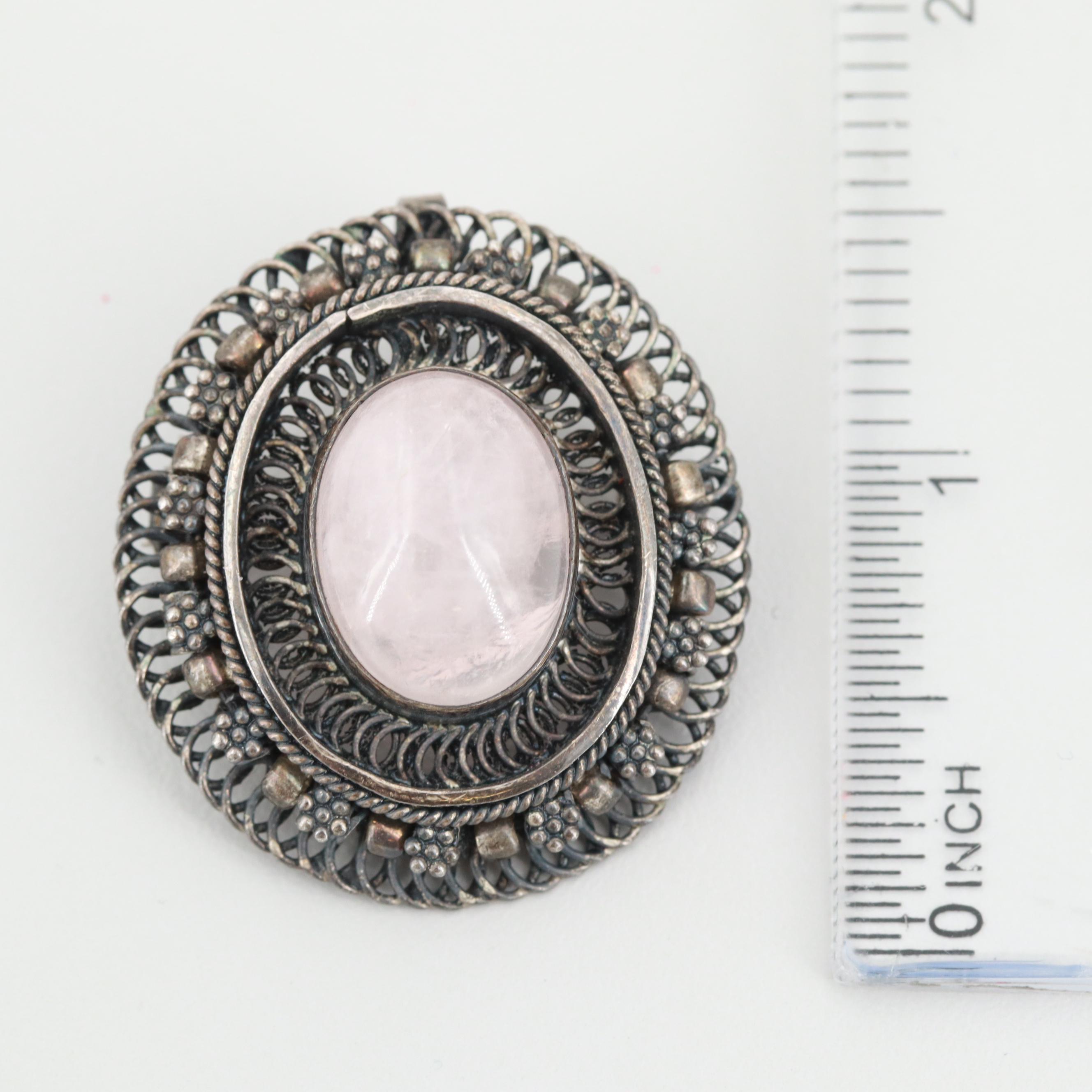 Vintage Sterling Silver Jewelry Including Rose Quartz Converter Brooch