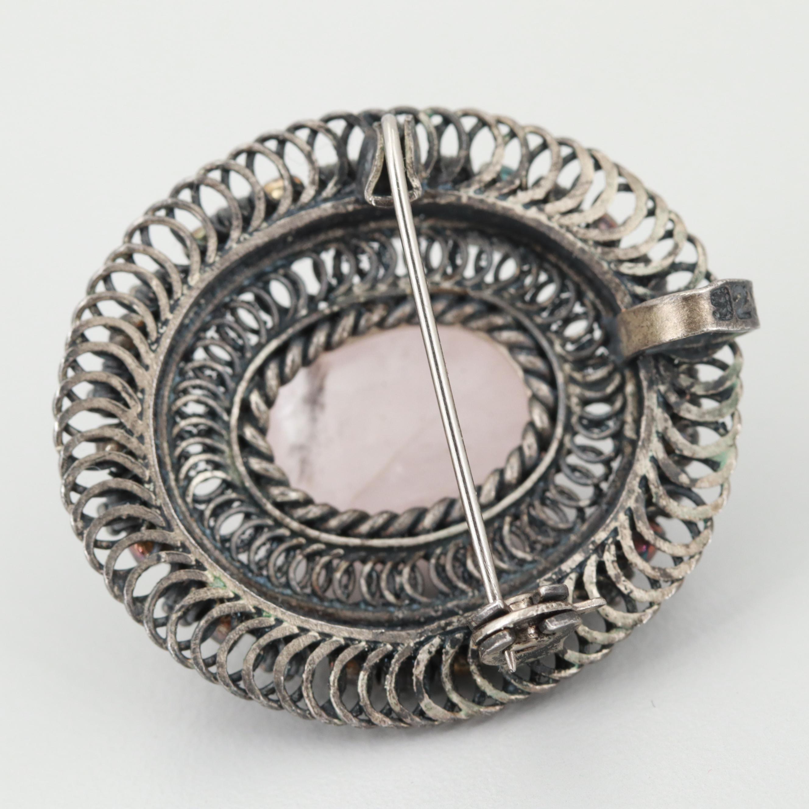 Vintage Sterling Silver Jewelry Including Rose Quartz Converter Brooch