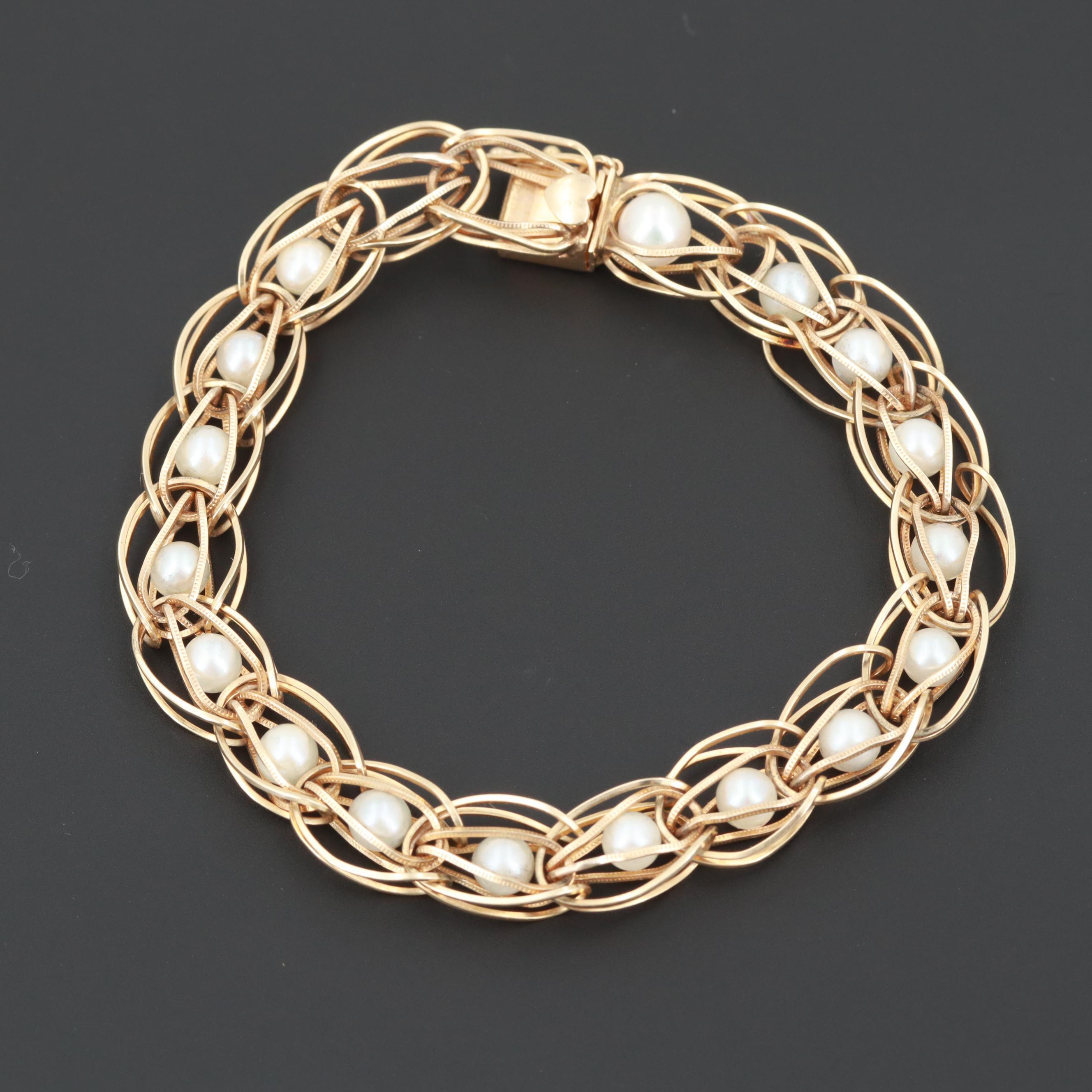 14K Yellow Gold Cultured Pearl Bracelet