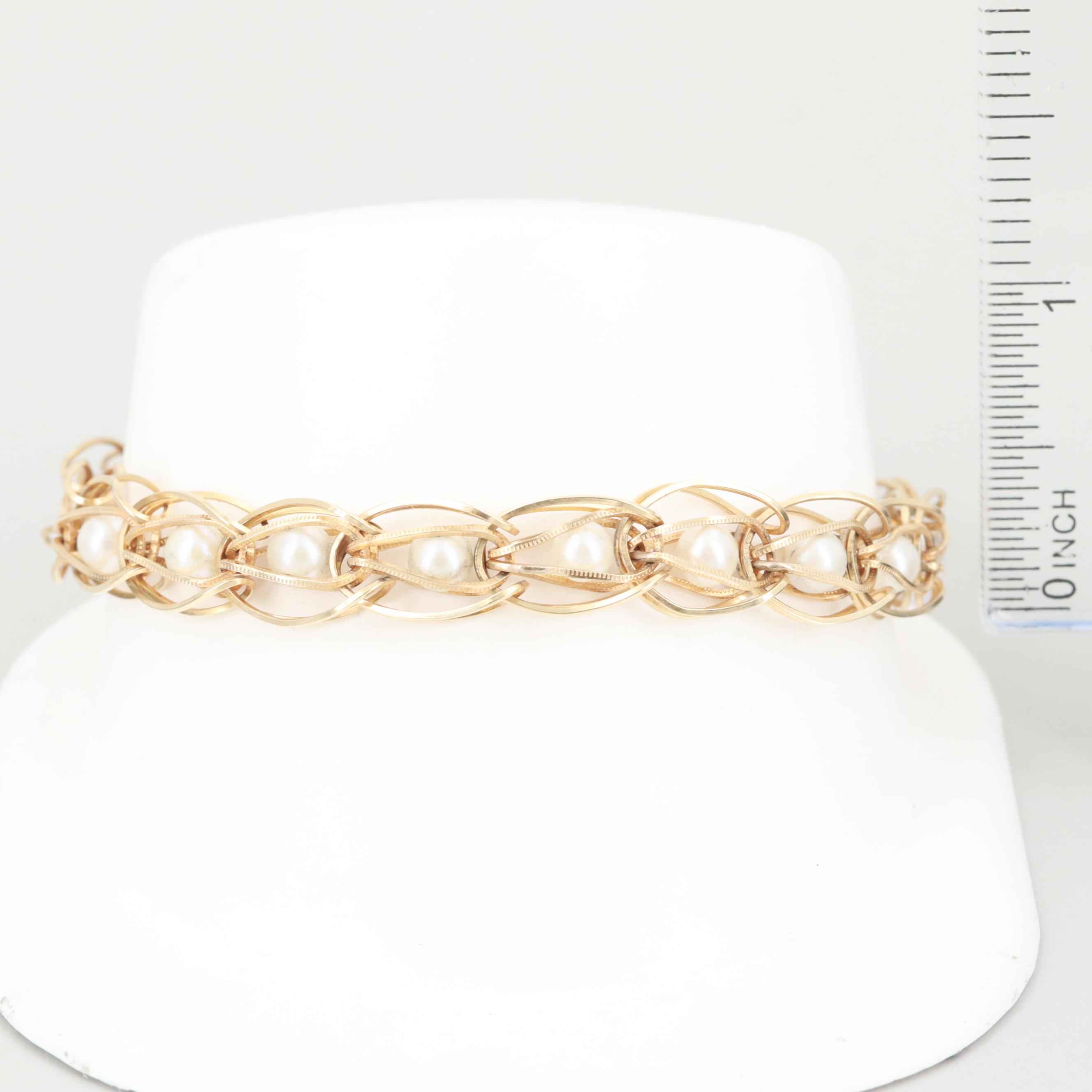 14K Yellow Gold Cultured Pearl Bracelet