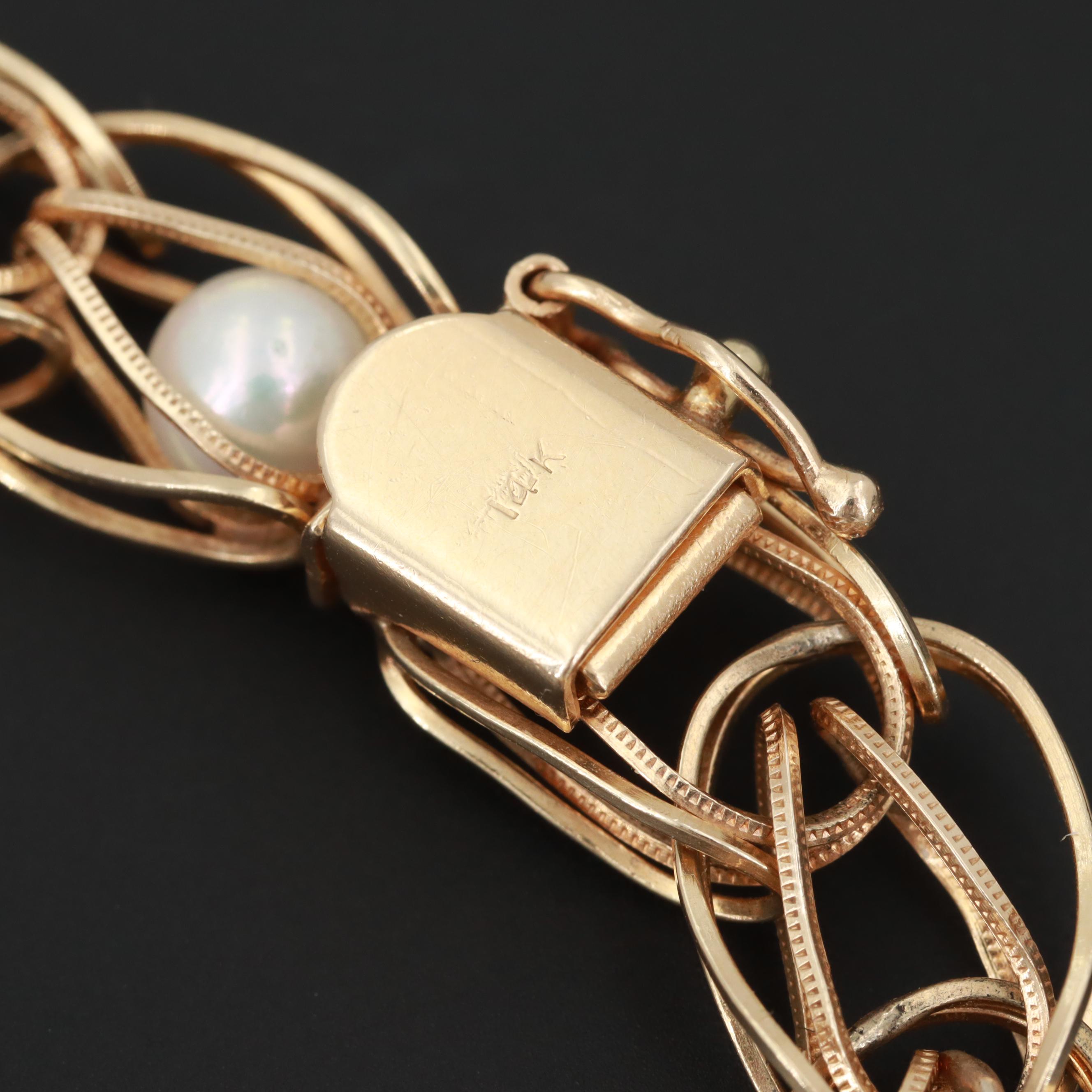14K Yellow Gold Cultured Pearl Bracelet