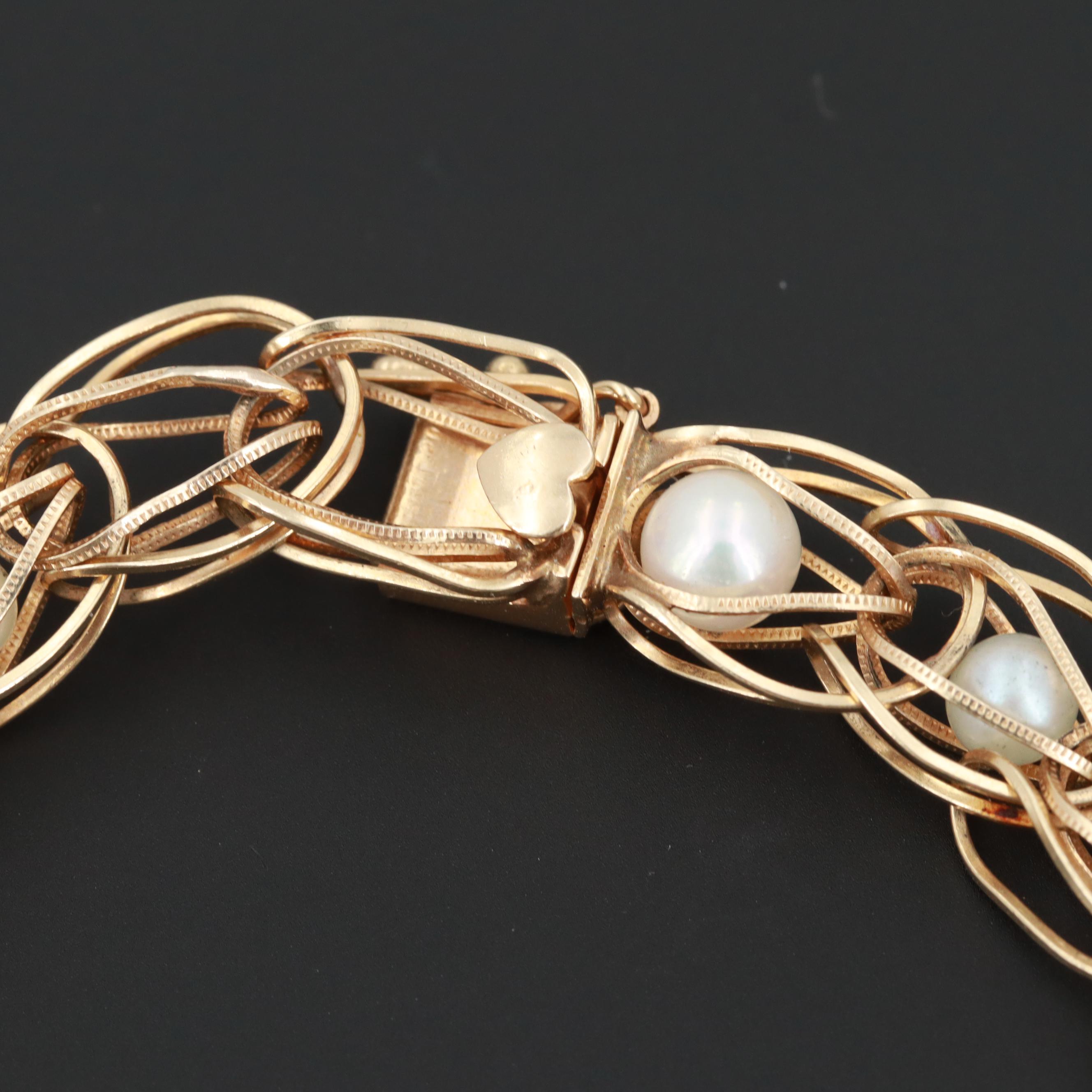 14K Yellow Gold Cultured Pearl Bracelet