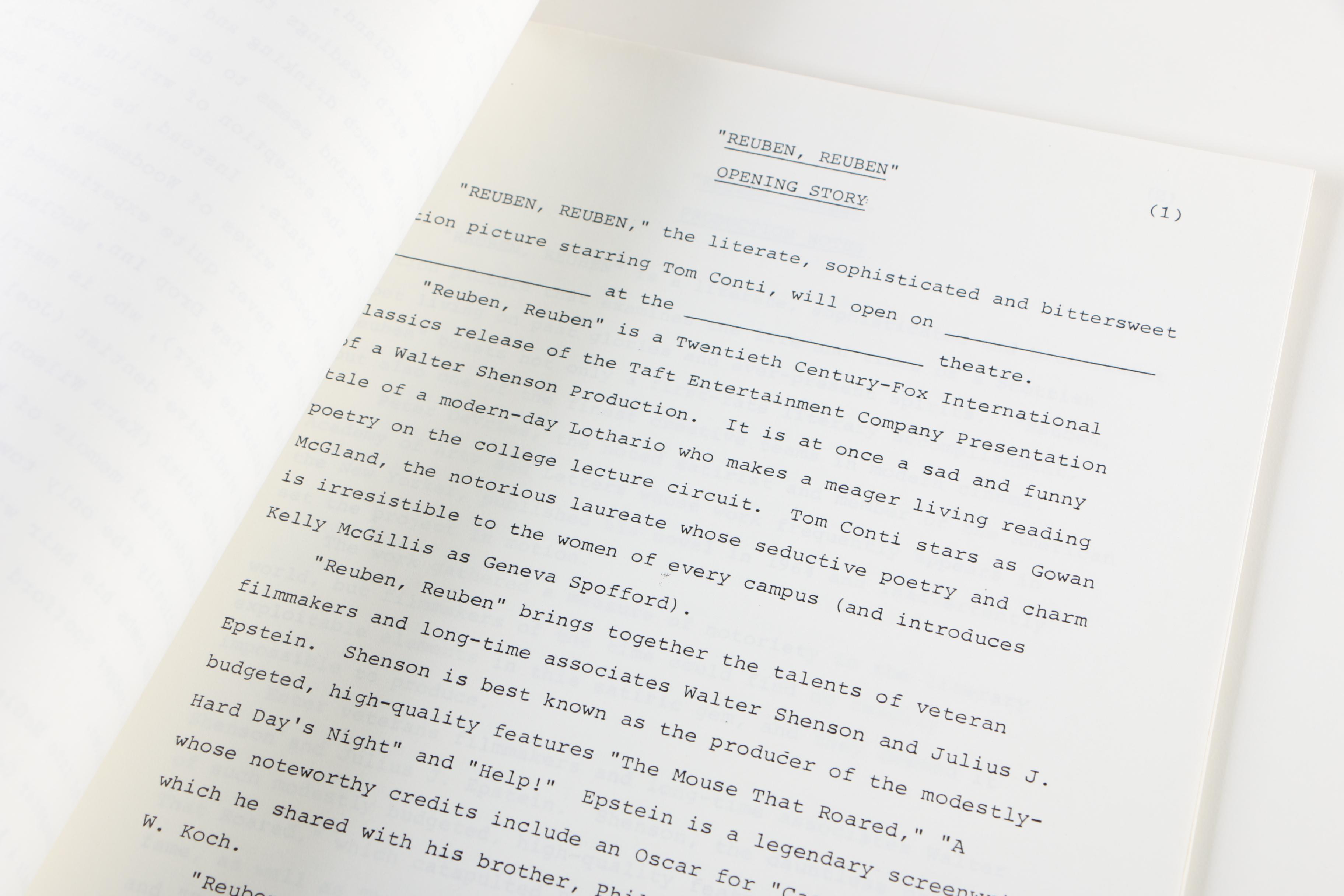 Film Screen Credits including Jessica Lange and Rob Lowe Autographs