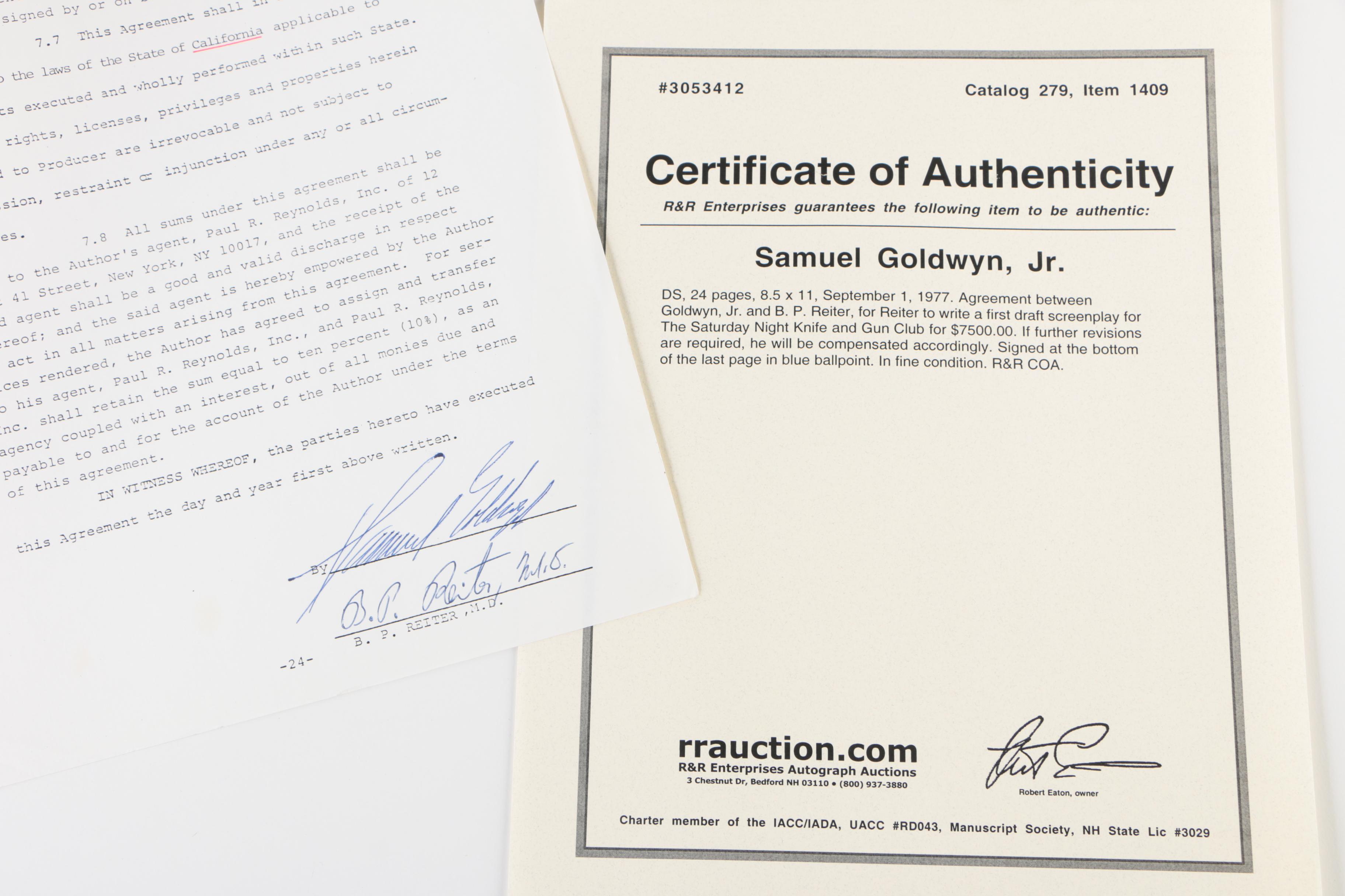 Film Screen Credits including Jessica Lange and Rob Lowe Autographs