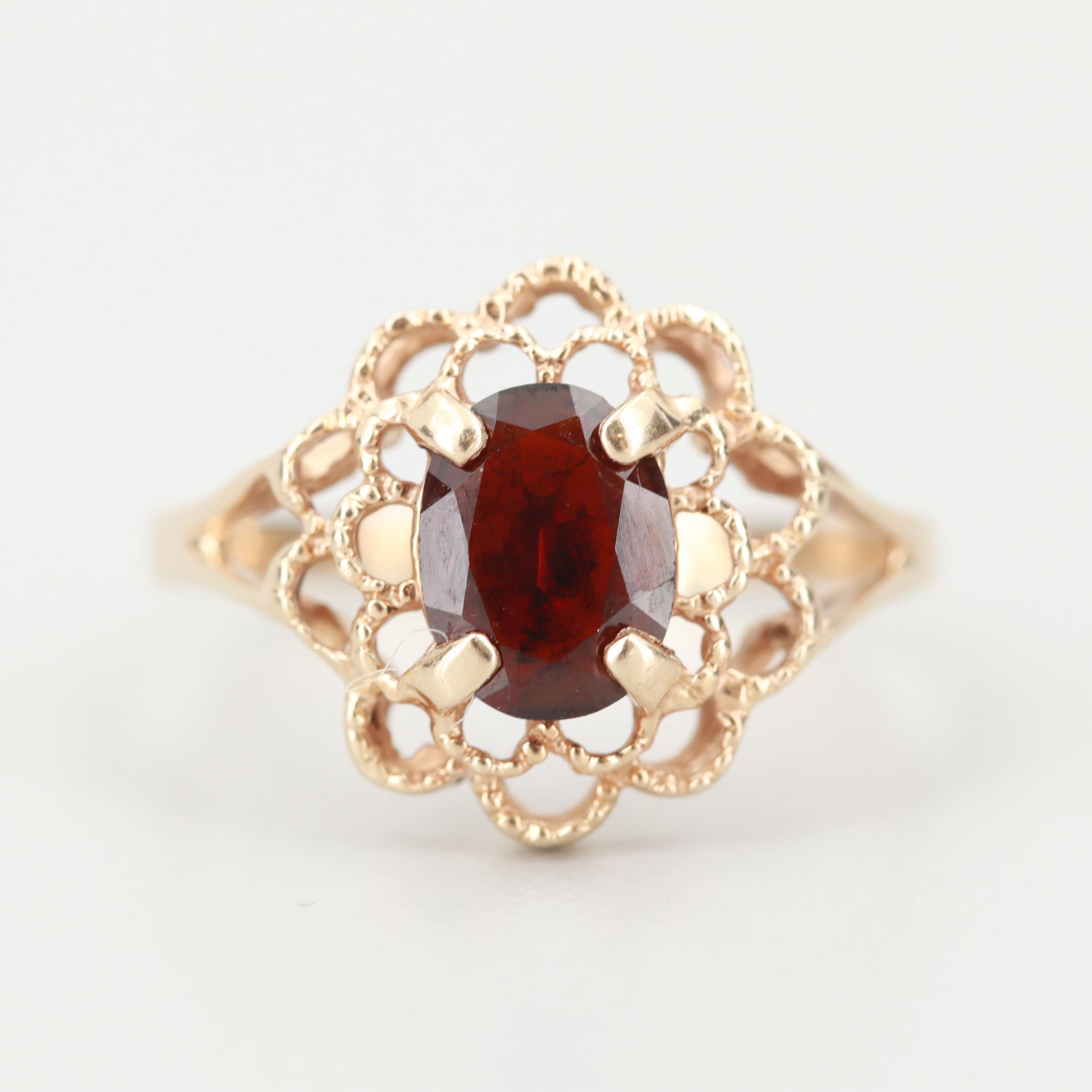 10K Yellow Gold Garnet Ring