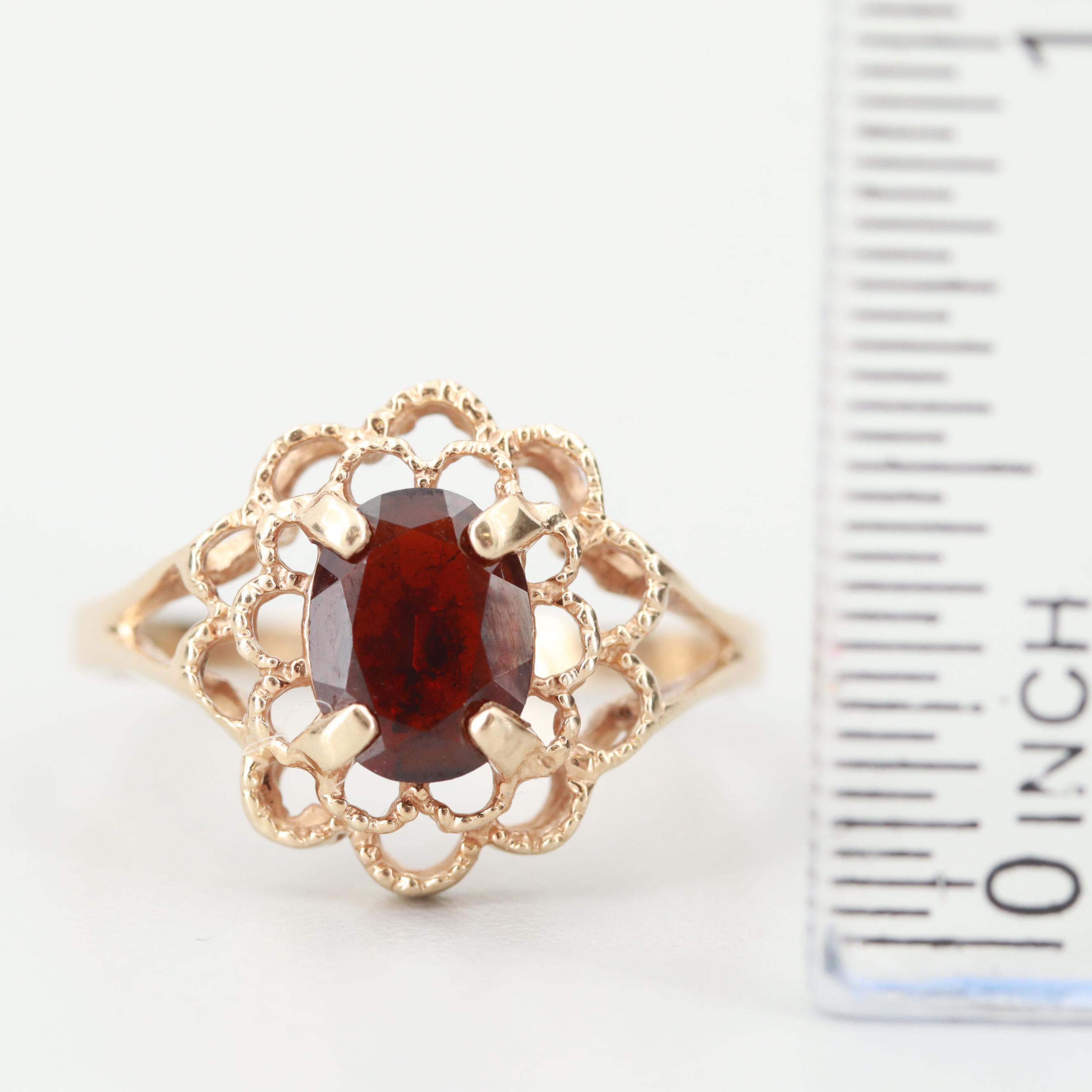 10K Yellow Gold Garnet Ring
