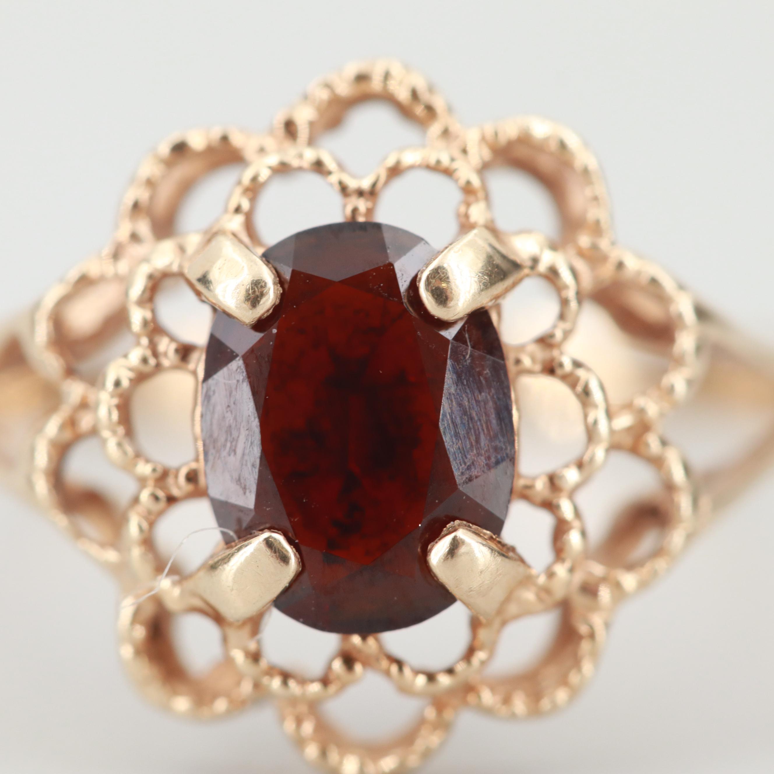 10K Yellow Gold Garnet Ring