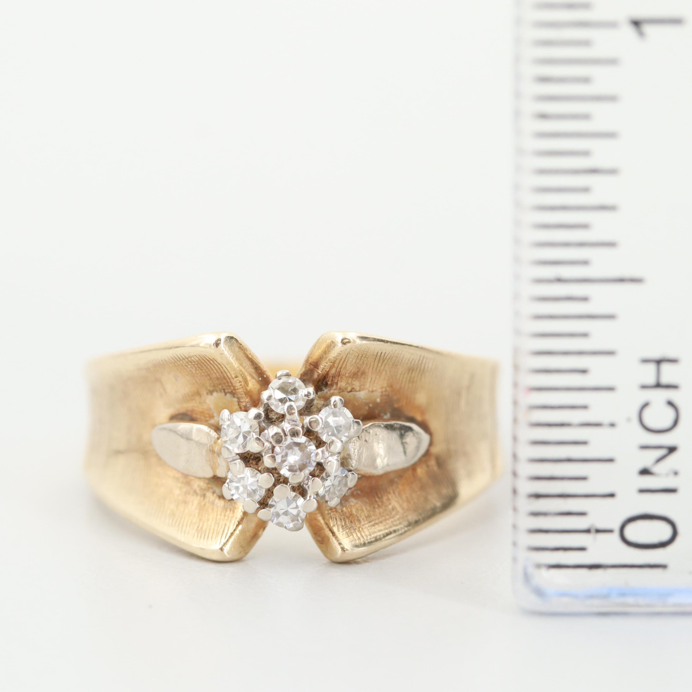 14K Yellow Gold Diamond Ring with White Gold Accents