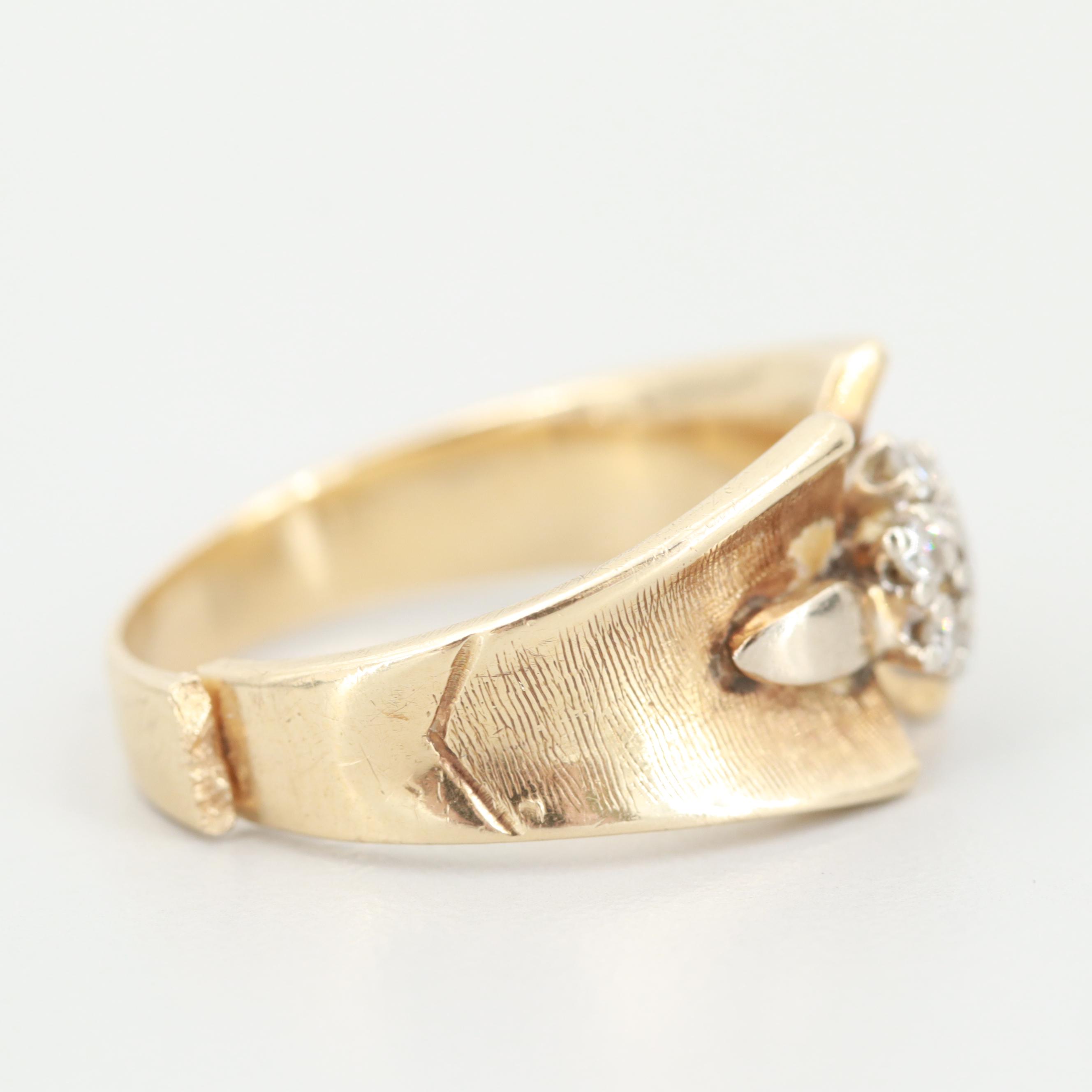 14K Yellow Gold Diamond Ring with White Gold Accents