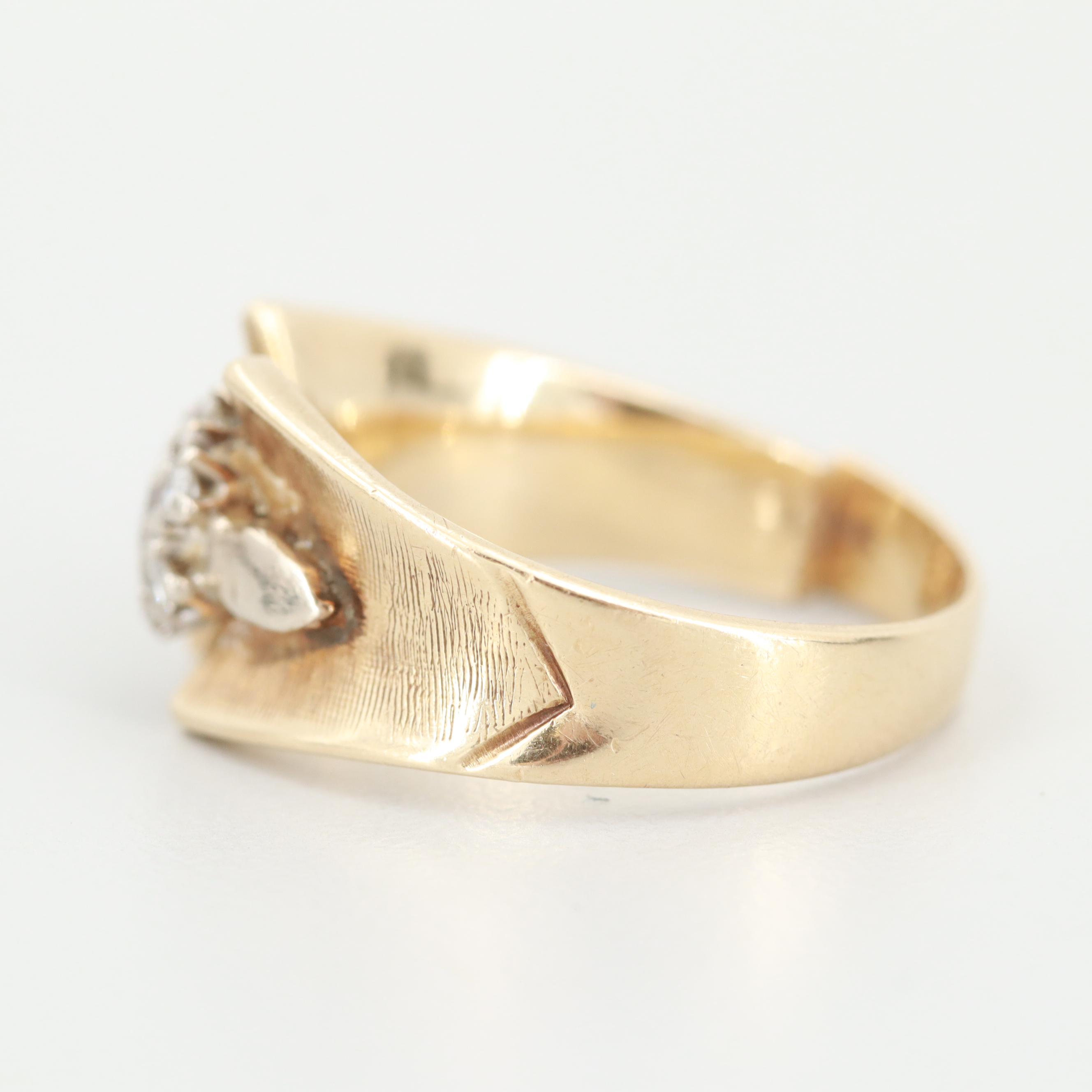 14K Yellow Gold Diamond Ring with White Gold Accents