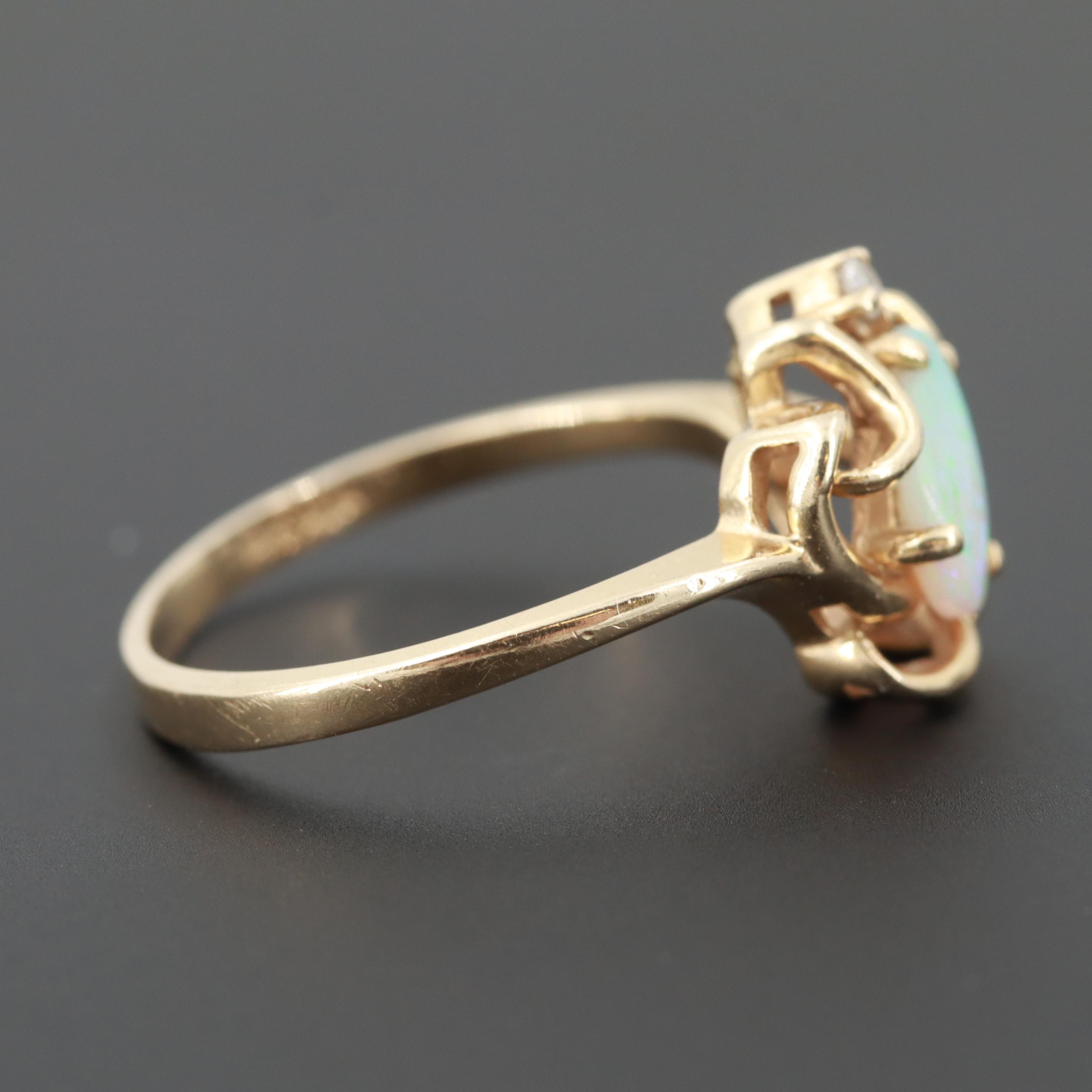 14K Yellow Gold Opal and Diamond Ring