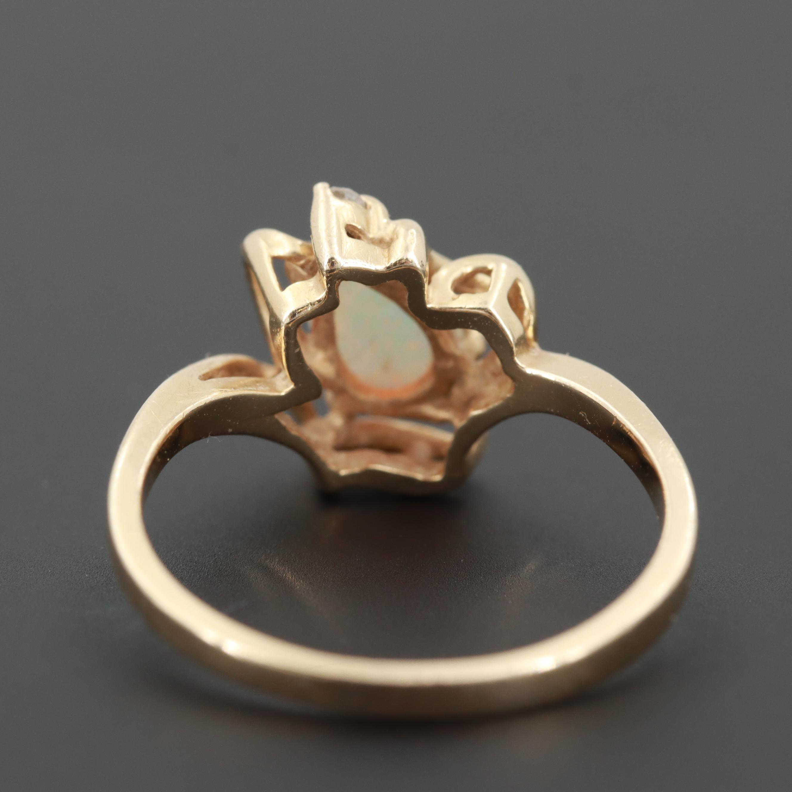 14K Yellow Gold Opal and Diamond Ring