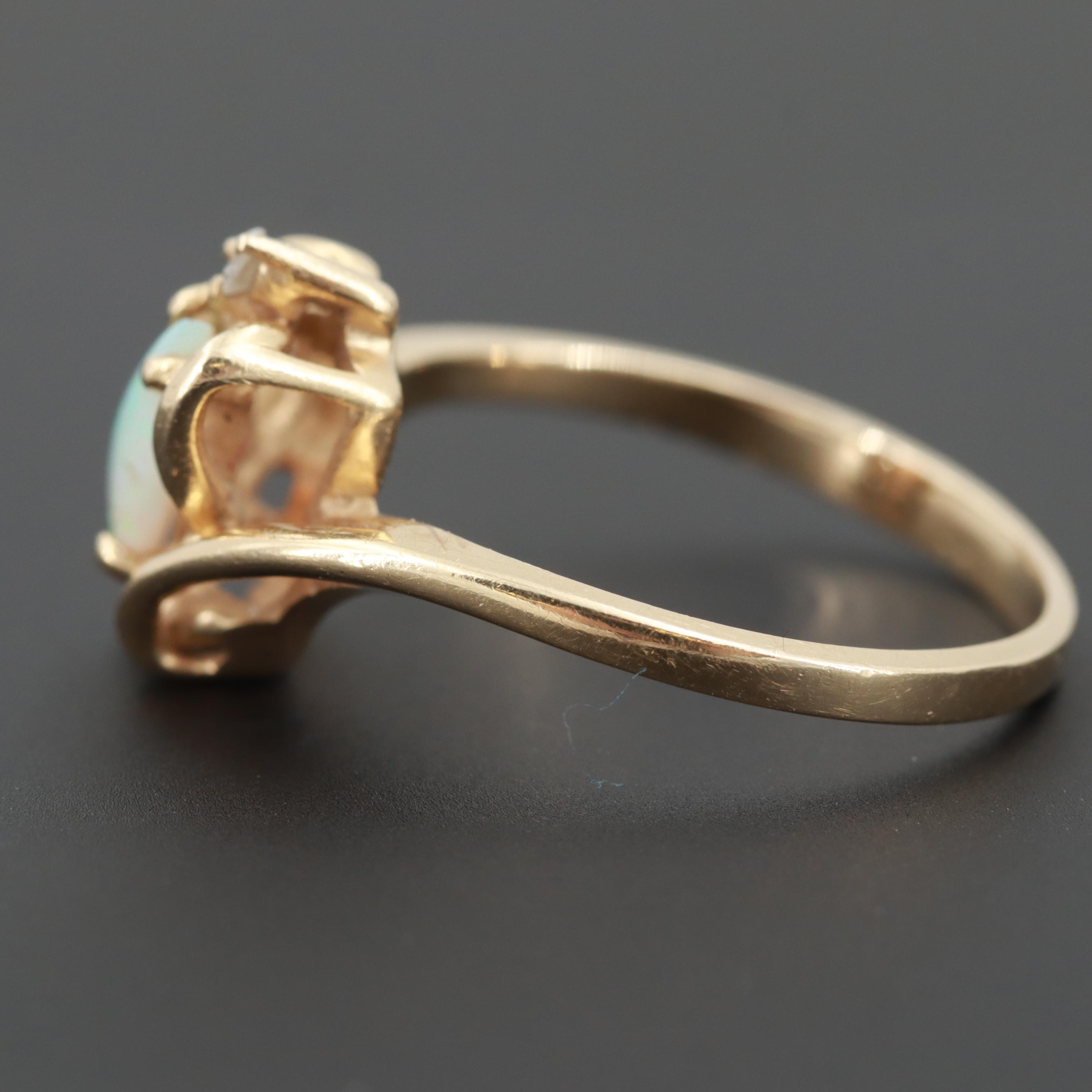 14K Yellow Gold Opal and Diamond Ring
