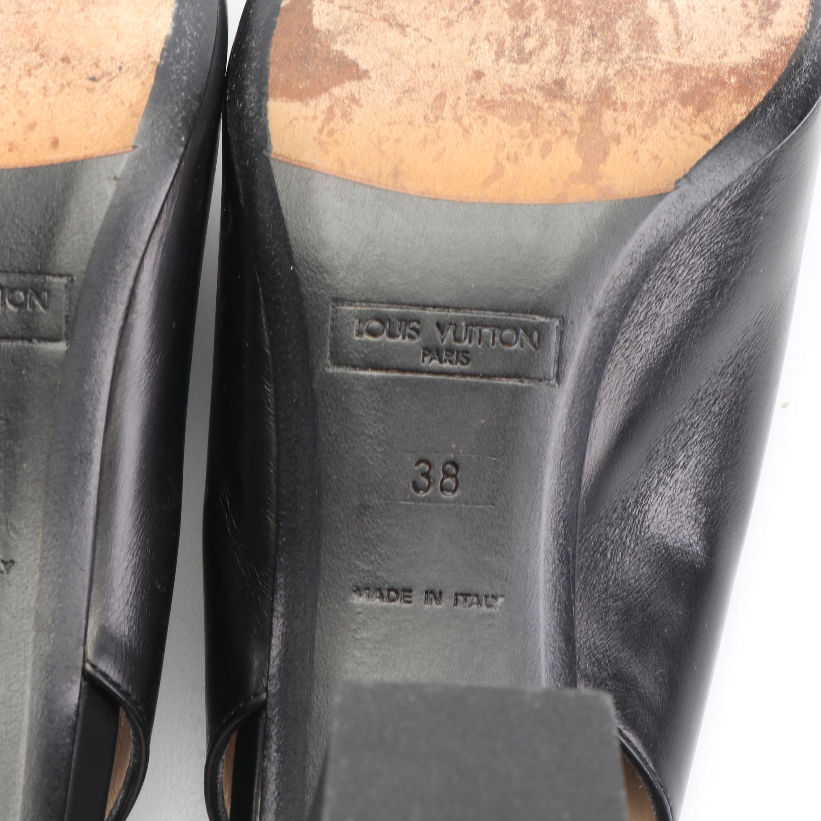 Louis Vuitton Black Leather Sling Back Square Toed Pumps with LV Dice Accents