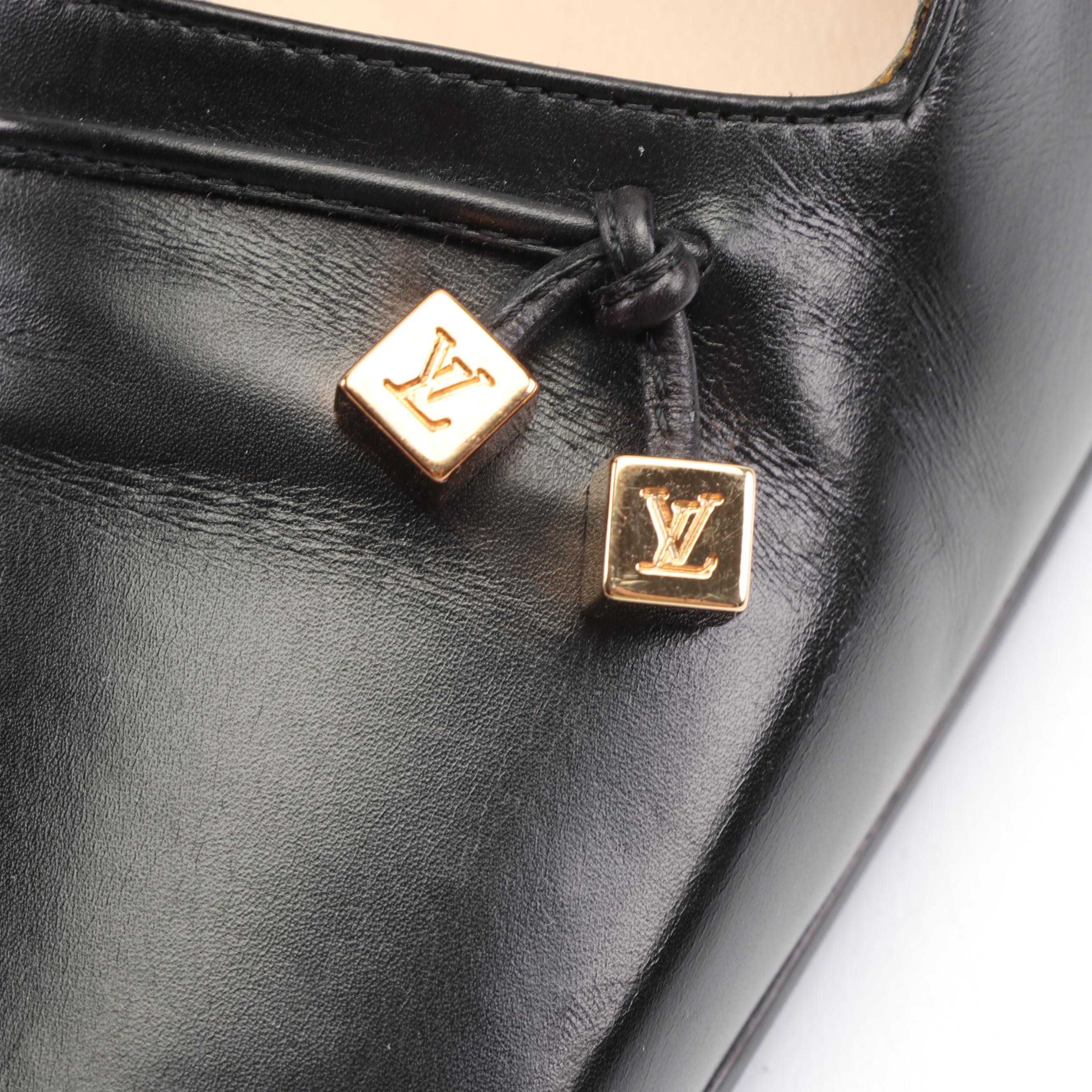 Louis Vuitton Black Leather Sling Back Square Toed Pumps with LV Dice Accents