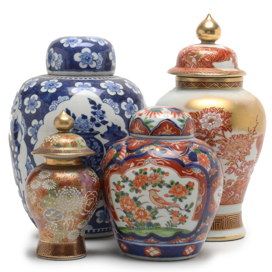 Japanese and Chinese Porcelain Ginger Jars with Lids